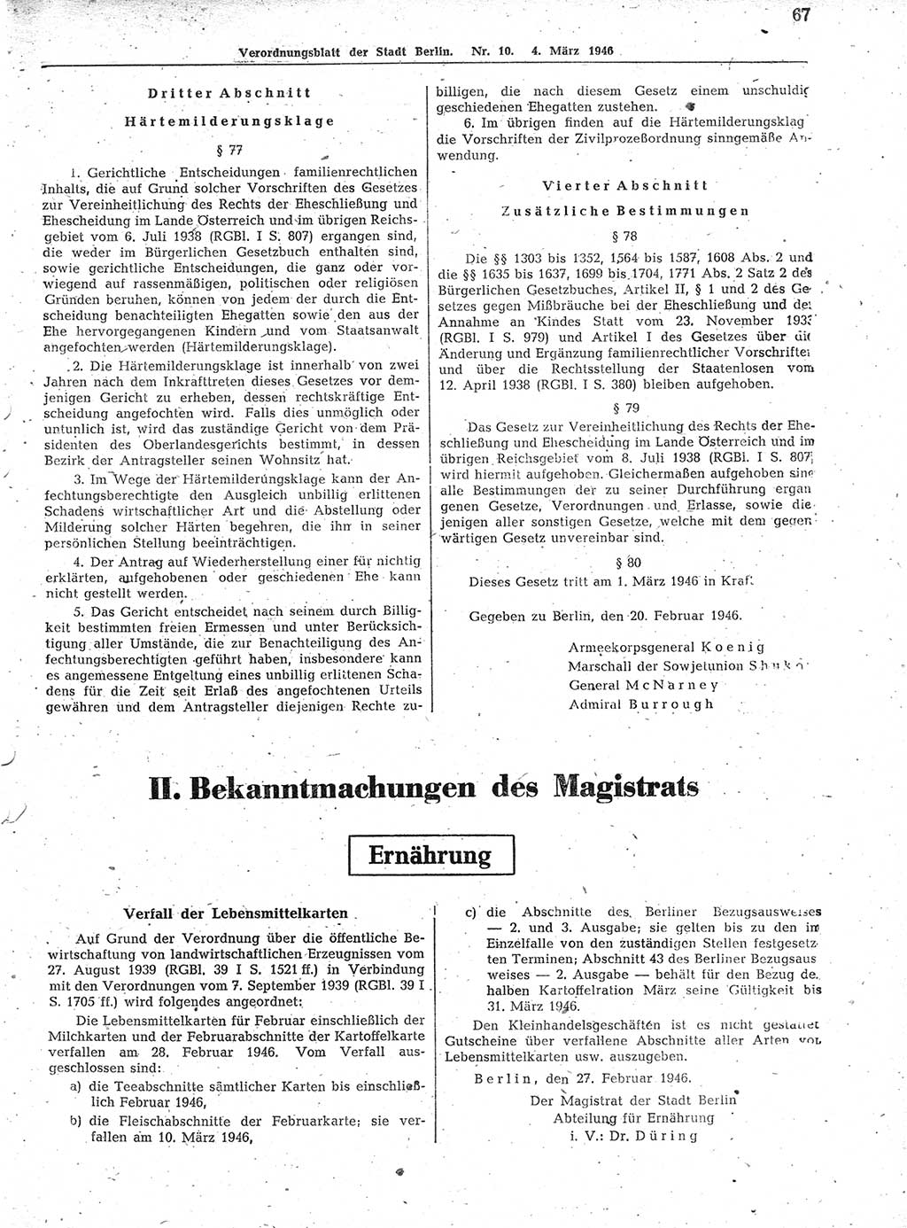 Verordnungsblatt (VOBl.) der Stadt Berlin, für Groß-Berlin 1946, Seite 67 (VOBl. Bln. 1946, S. 67)