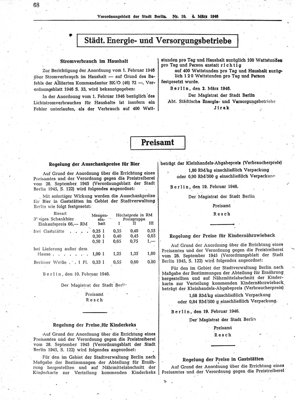 Verordnungsblatt (VOBl.) der Stadt Berlin, für Groß-Berlin 1946, Seite 68 (VOBl. Bln. 1946, S. 68)