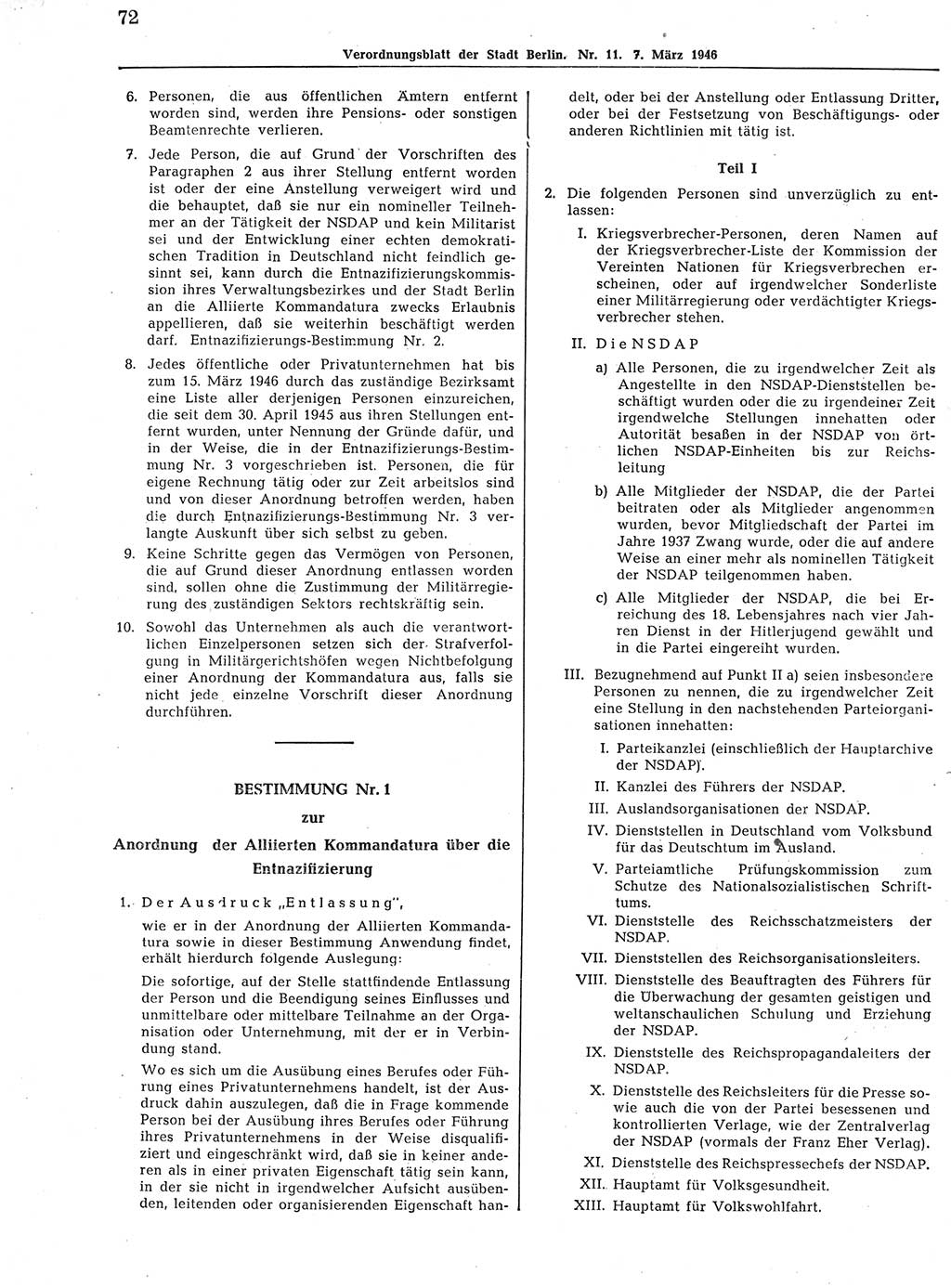 Verordnungsblatt (VOBl.) der Stadt Berlin, für Groß-Berlin 1946, Seite 72 (VOBl. Bln. 1946, S. 72)