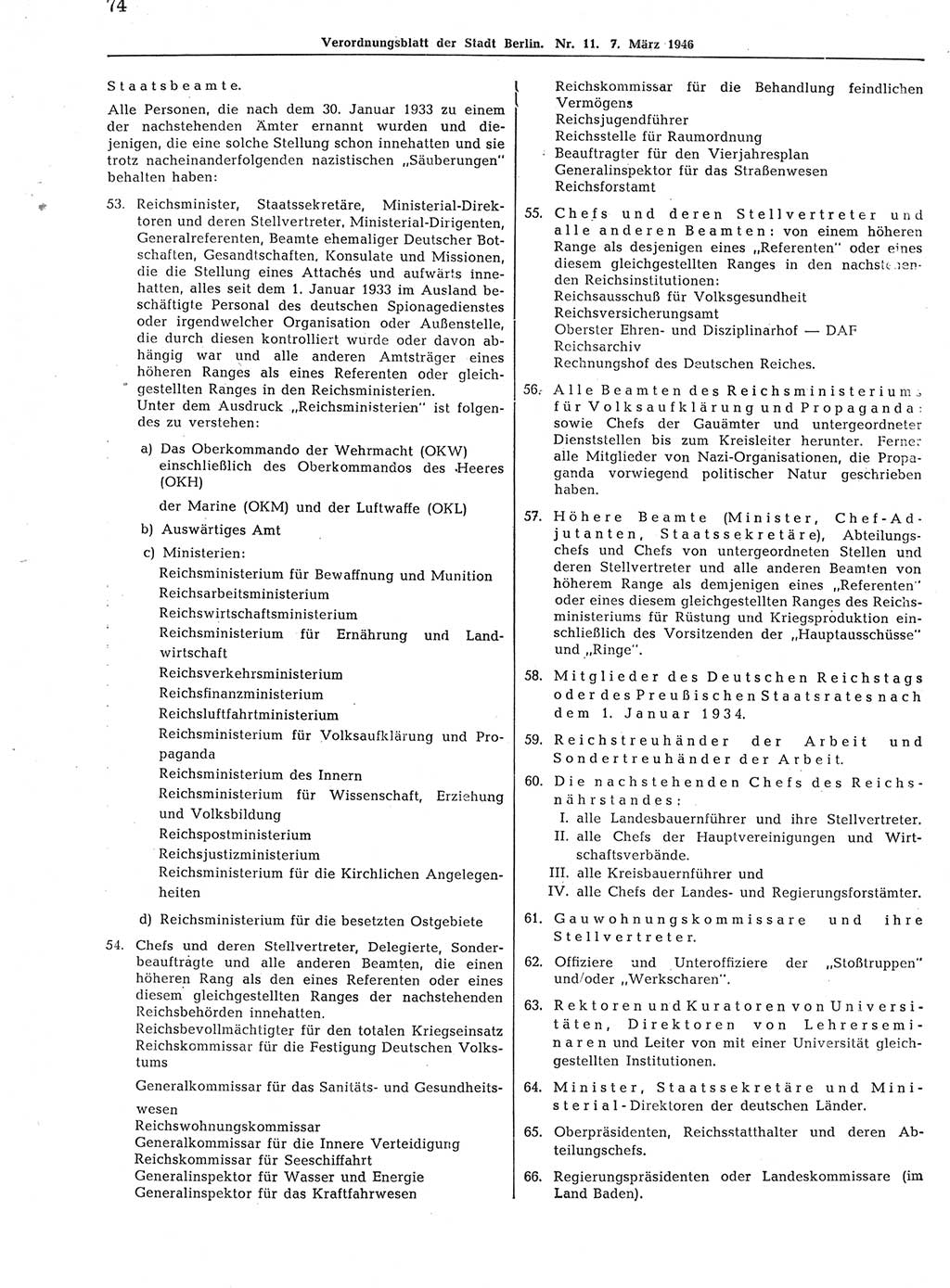 Verordnungsblatt (VOBl.) der Stadt Berlin, für Groß-Berlin 1946, Seite 74 (VOBl. Bln. 1946, S. 74)