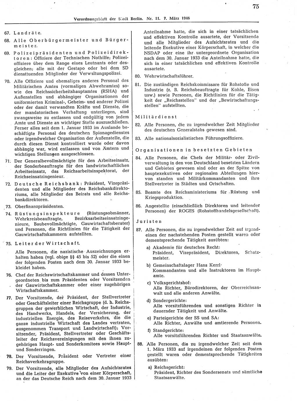 Verordnungsblatt (VOBl.) der Stadt Berlin, für Groß-Berlin 1946, Seite 75 (VOBl. Bln. 1946, S. 75)