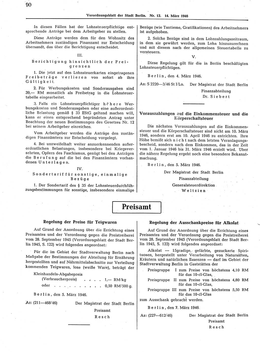 Verordnungsblatt (VOBl.) der Stadt Berlin, für Groß-Berlin 1946, Seite 90 (VOBl. Bln. 1946, S. 90)