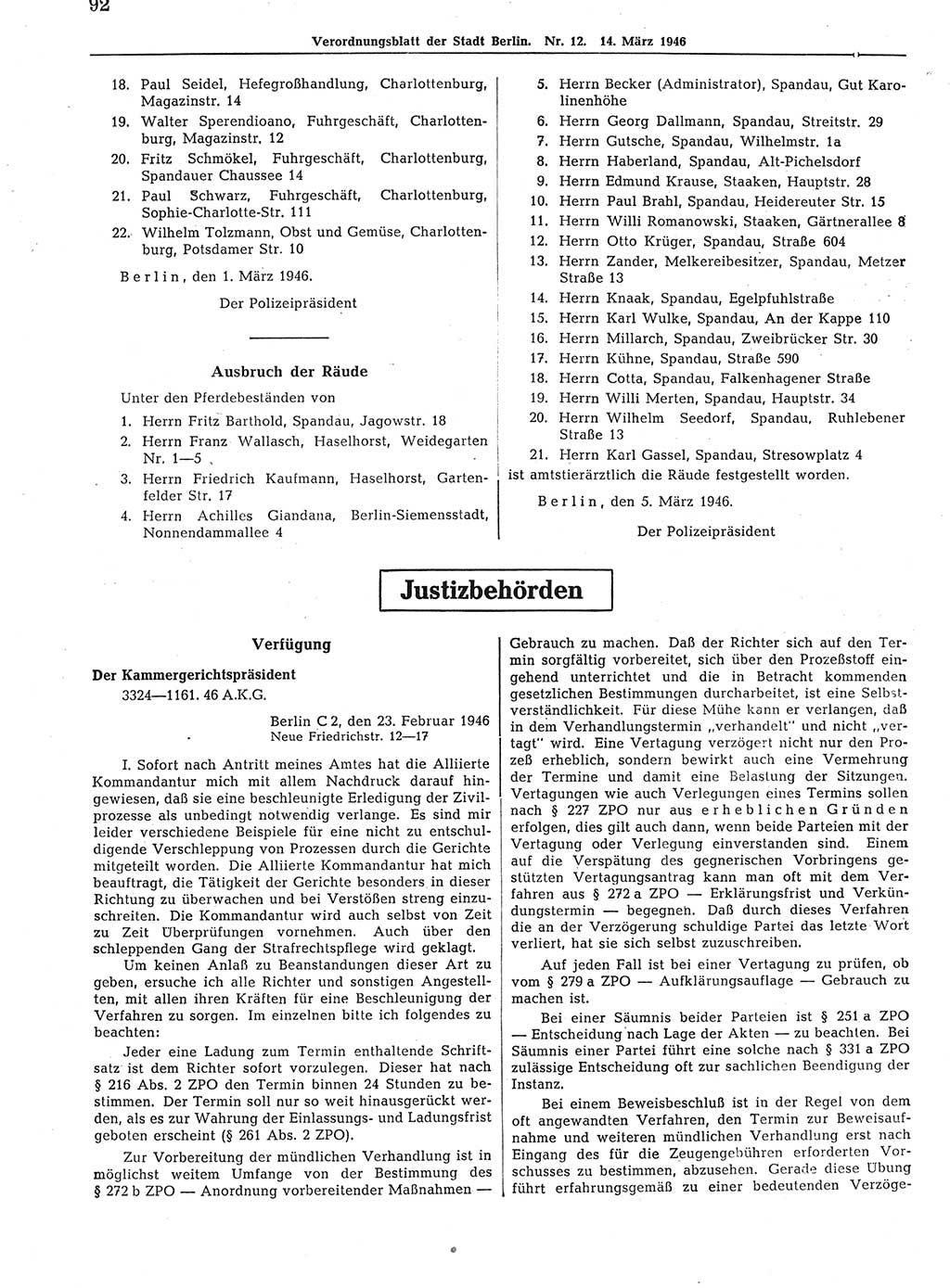 Verordnungsblatt (VOBl.) der Stadt Berlin, für Groß-Berlin 1946, Seite 92 (VOBl. Bln. 1946, S. 92)