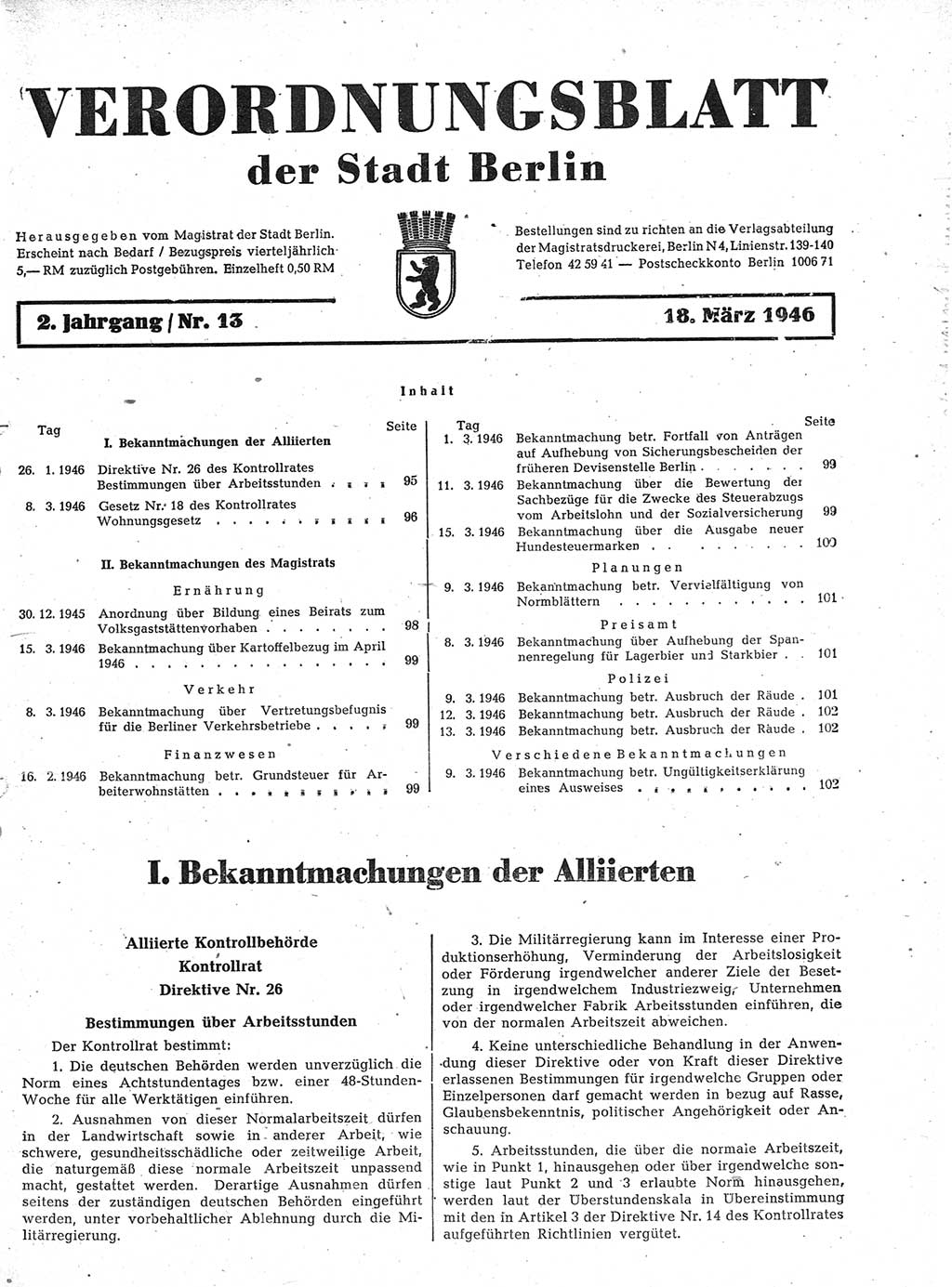 Verordnungsblatt (VOBl.) der Stadt Berlin, für Groß-Berlin 1946, Seite 95 (VOBl. Bln. 1946, S. 95)