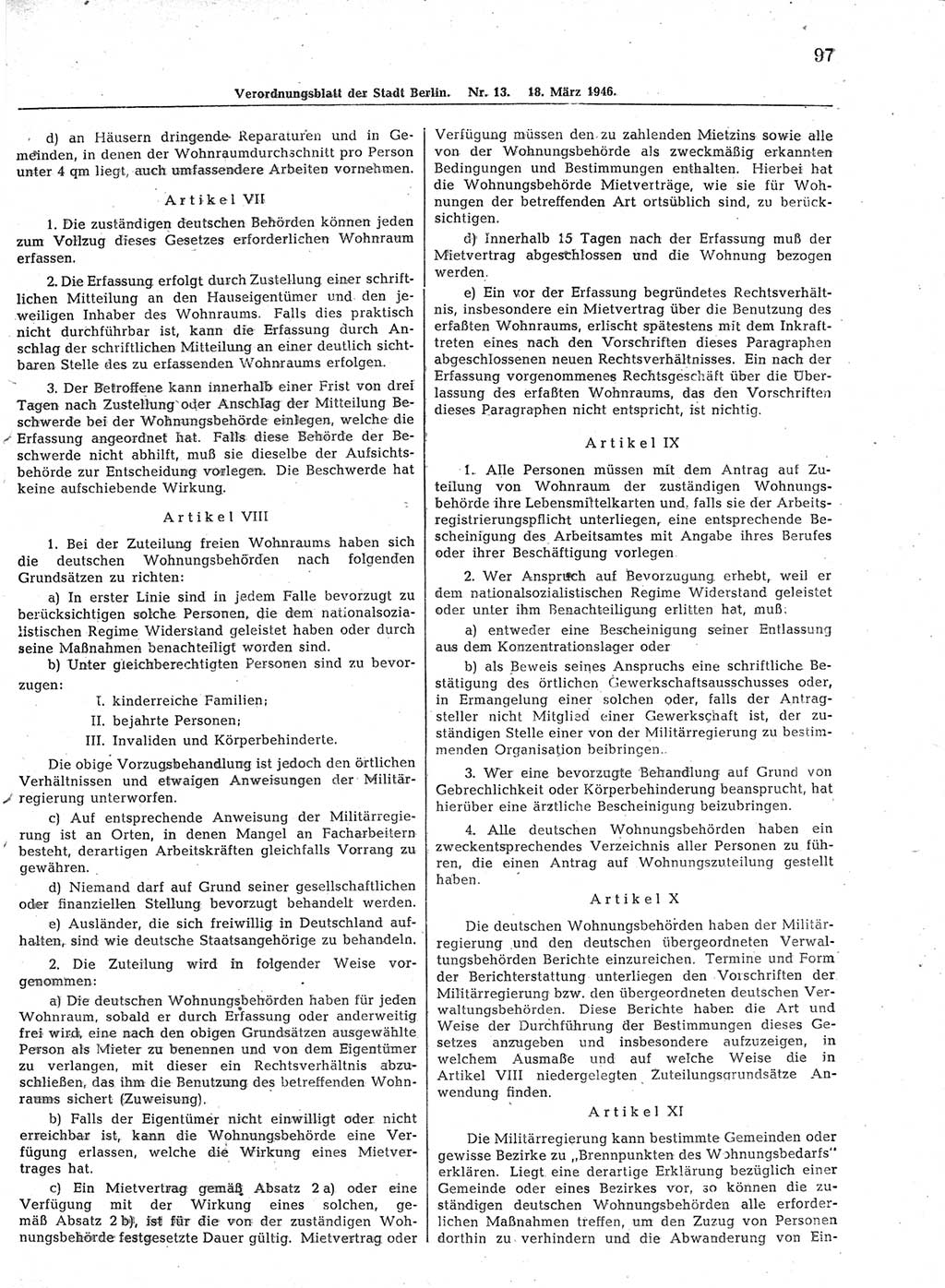 Verordnungsblatt (VOBl.) der Stadt Berlin, für Groß-Berlin 1946, Seite 97 (VOBl. Bln. 1946, S. 97)