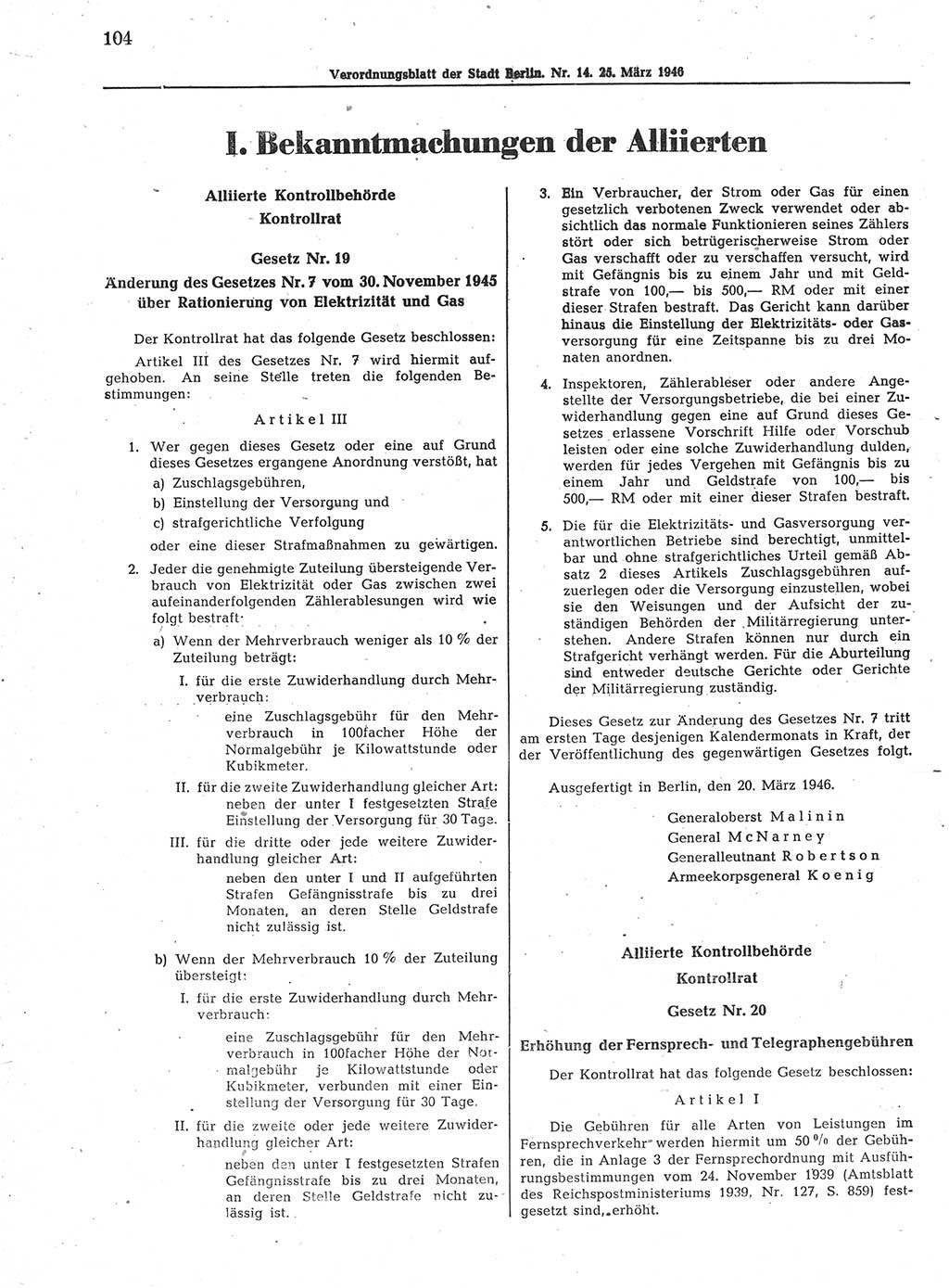 Verordnungsblatt (VOBl.) der Stadt Berlin, für Groß-Berlin 1946, Seite 104 (VOBl. Bln. 1946, S. 104)