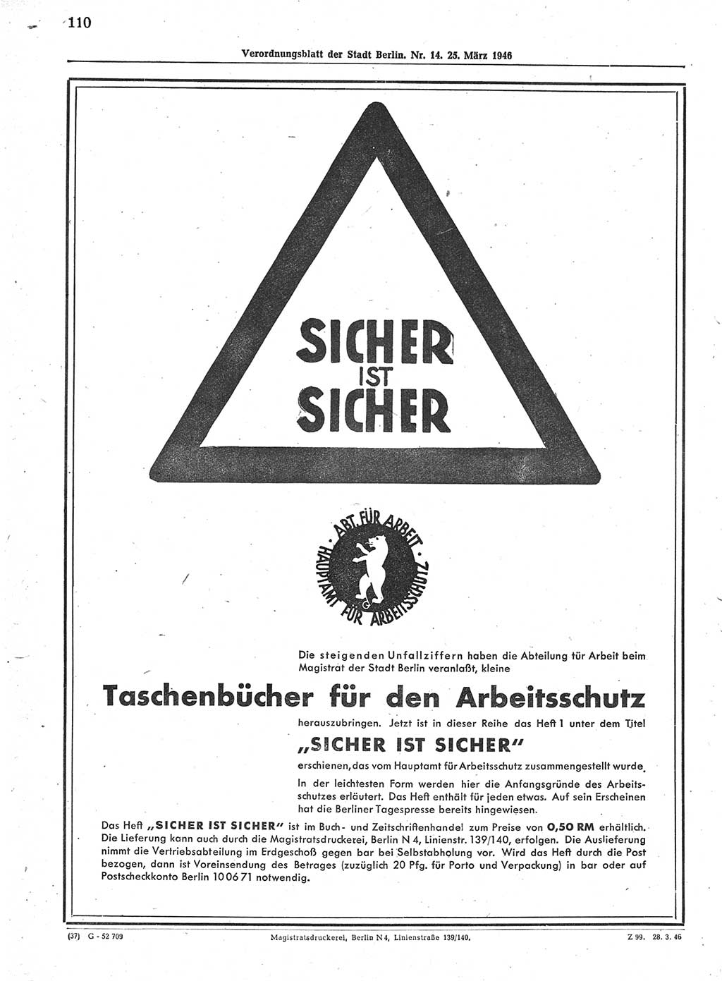 Verordnungsblatt (VOBl.) der Stadt Berlin, für Groß-Berlin 1946, Seite 110 (VOBl. Bln. 1946, S. 110)