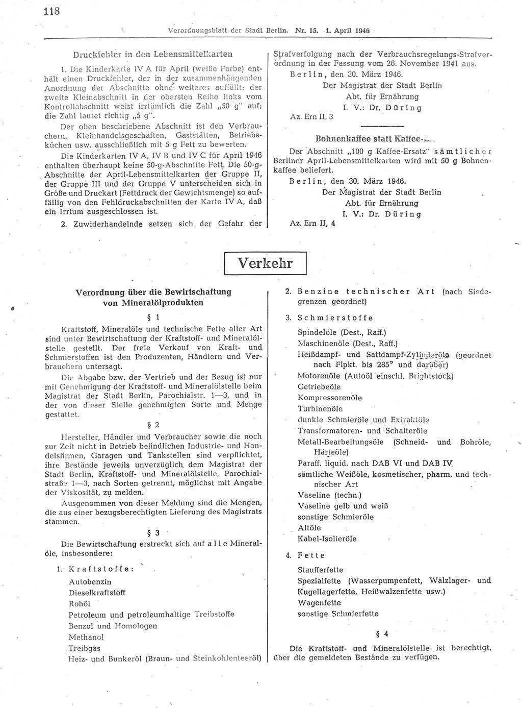 Verordnungsblatt (VOBl.) der Stadt Berlin, für Groß-Berlin 1946, Seite 118 (VOBl. Bln. 1946, S. 118)