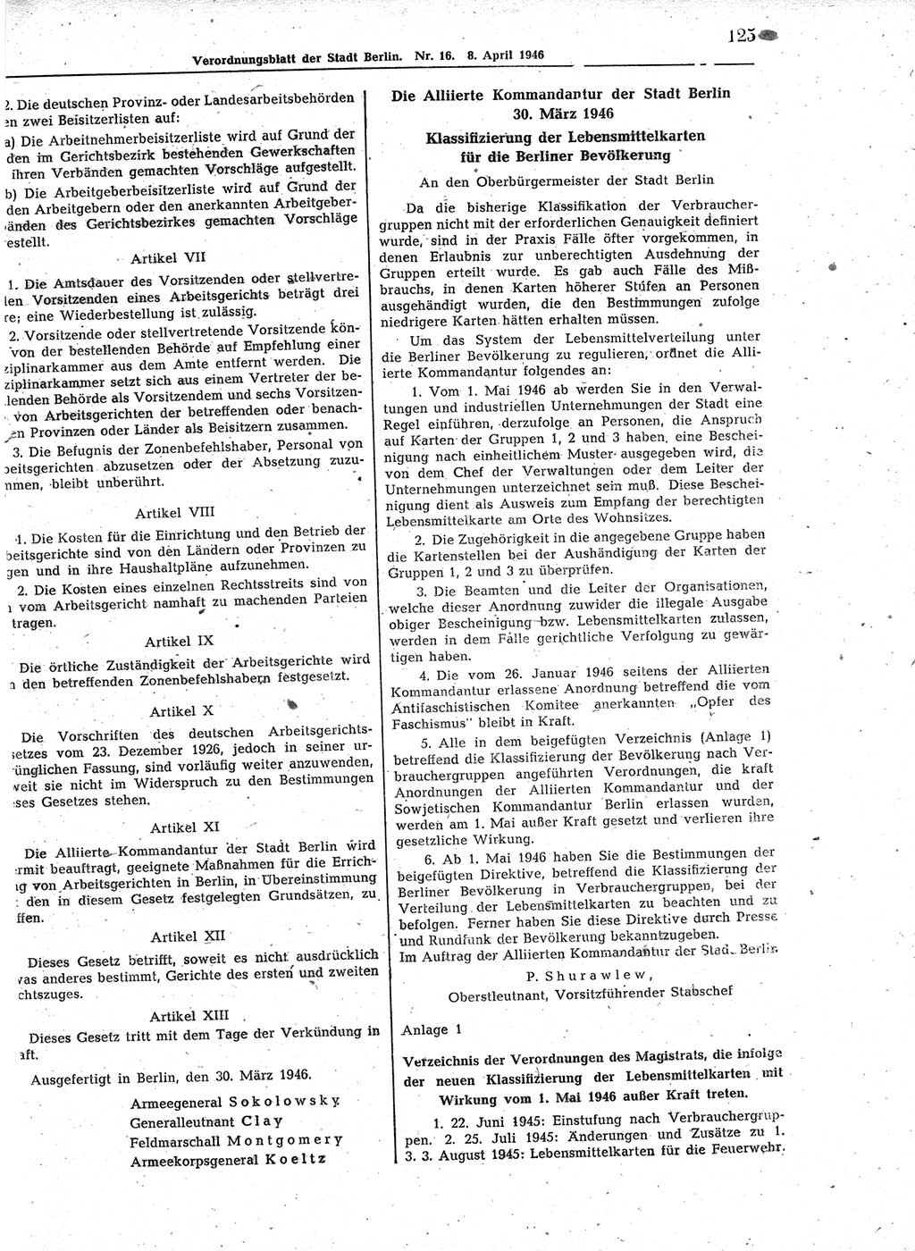 Verordnungsblatt (VOBl.) der Stadt Berlin, für Groß-Berlin 1946, Seite 125 (VOBl. Bln. 1946, S. 125)