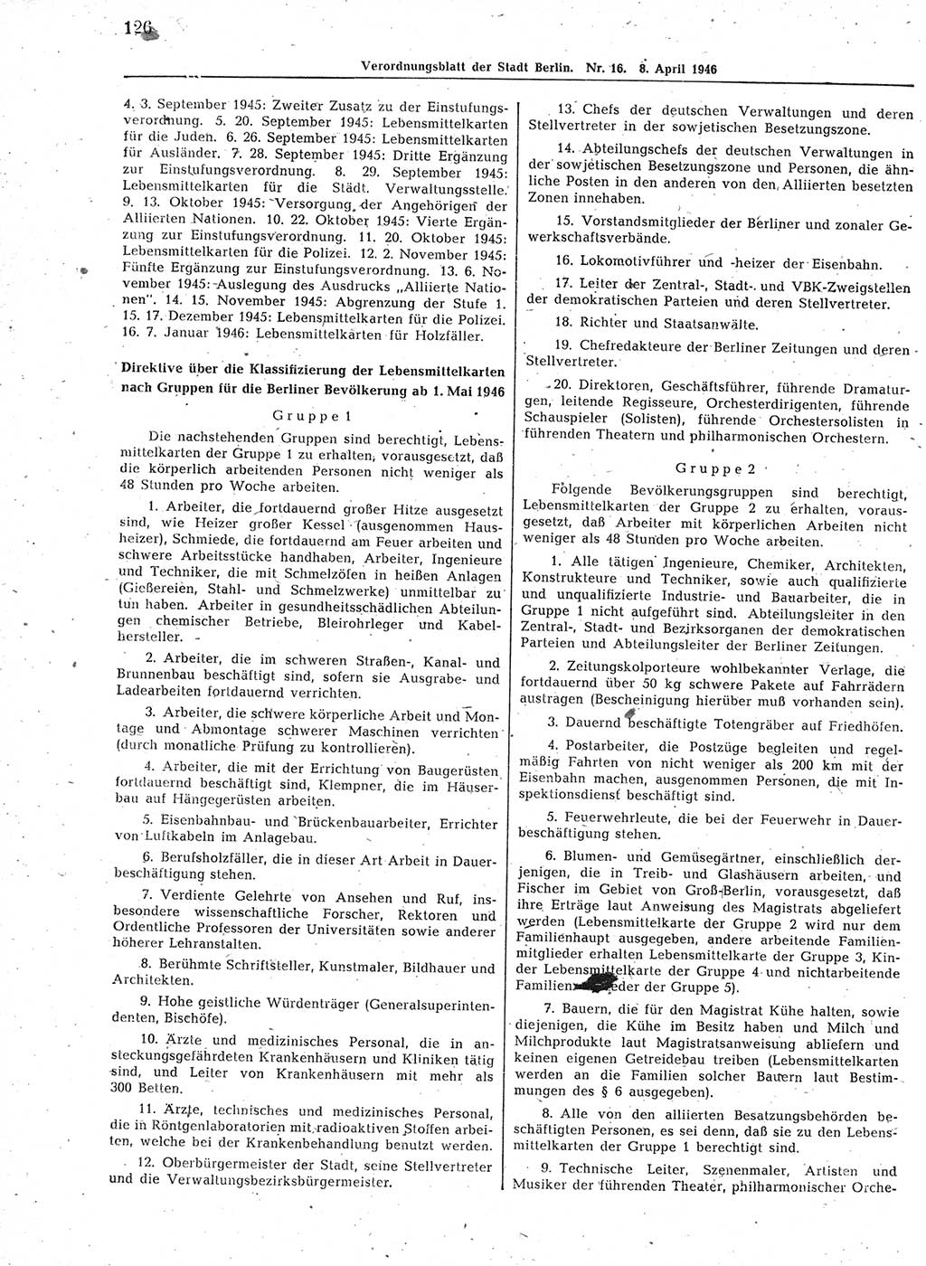 Verordnungsblatt (VOBl.) der Stadt Berlin, für Groß-Berlin 1946, Seite 126 (VOBl. Bln. 1946, S. 126)