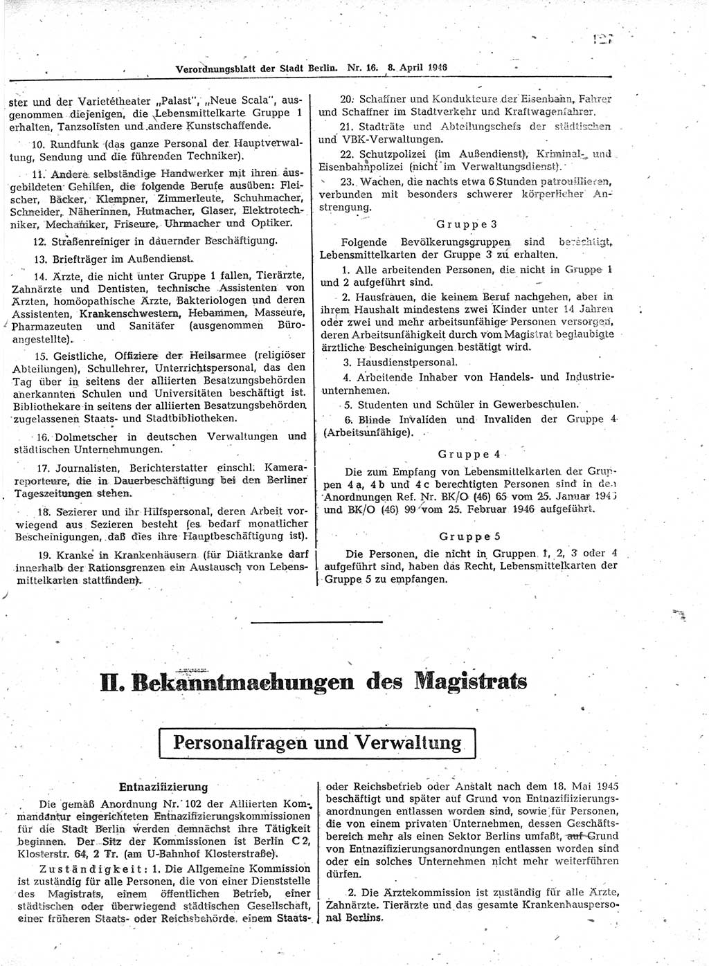 Verordnungsblatt (VOBl.) der Stadt Berlin, für Groß-Berlin 1946, Seite 127 (VOBl. Bln. 1946, S. 127)