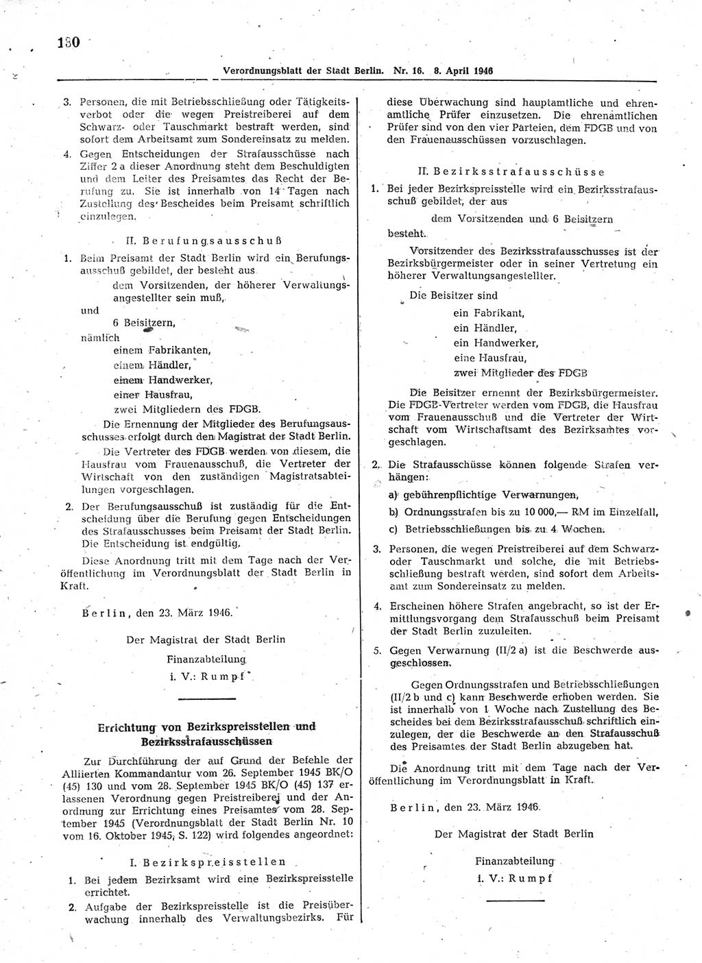Verordnungsblatt (VOBl.) der Stadt Berlin, für Groß-Berlin 1946, Seite 130 (VOBl. Bln. 1946, S. 130)