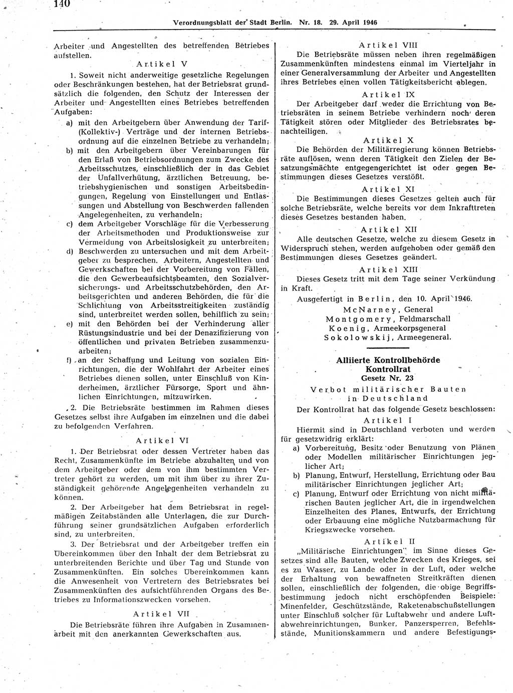 Verordnungsblatt (VOBl.) der Stadt Berlin, für Groß-Berlin 1946, Seite 140 (VOBl. Bln. 1946, S. 140)