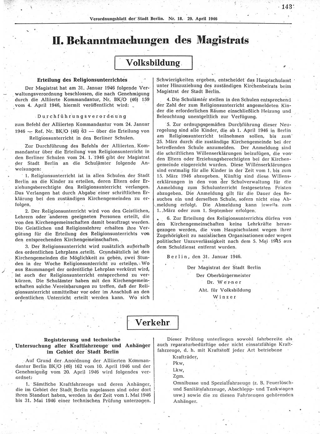 Verordnungsblatt (VOBl.) der Stadt Berlin, für Groß-Berlin 1946, Seite 143 (VOBl. Bln. 1946, S. 143)