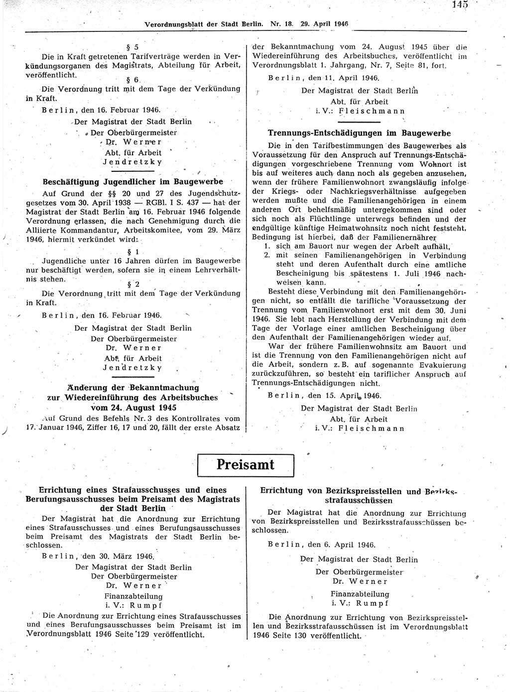 Verordnungsblatt (VOBl.) der Stadt Berlin, für Groß-Berlin 1946, Seite 145 (VOBl. Bln. 1946, S. 145)