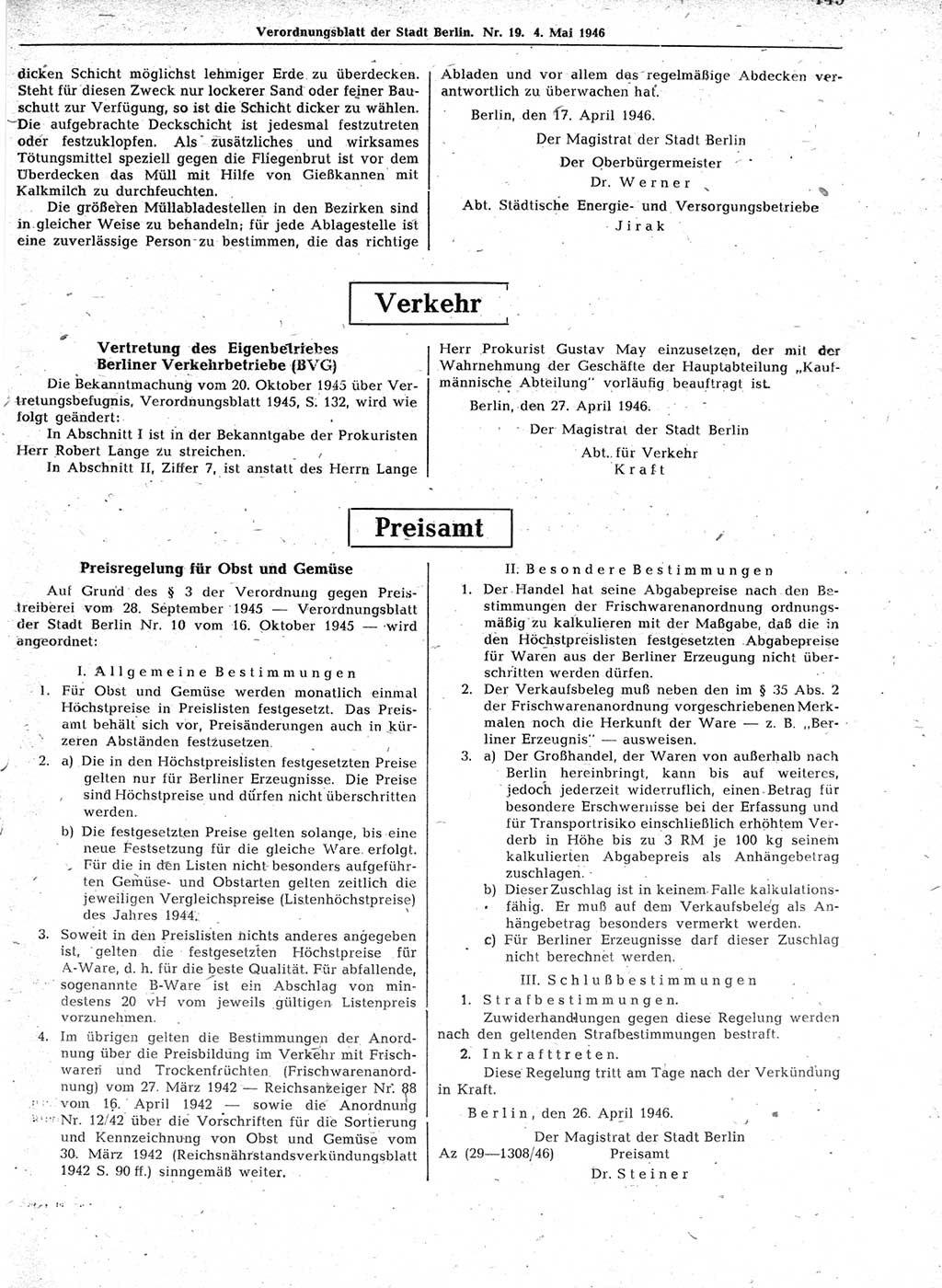 Verordnungsblatt (VOBl.) der Stadt Berlin, für Groß-Berlin 1946, Seite 149 (VOBl. Bln. 1946, S. 149)