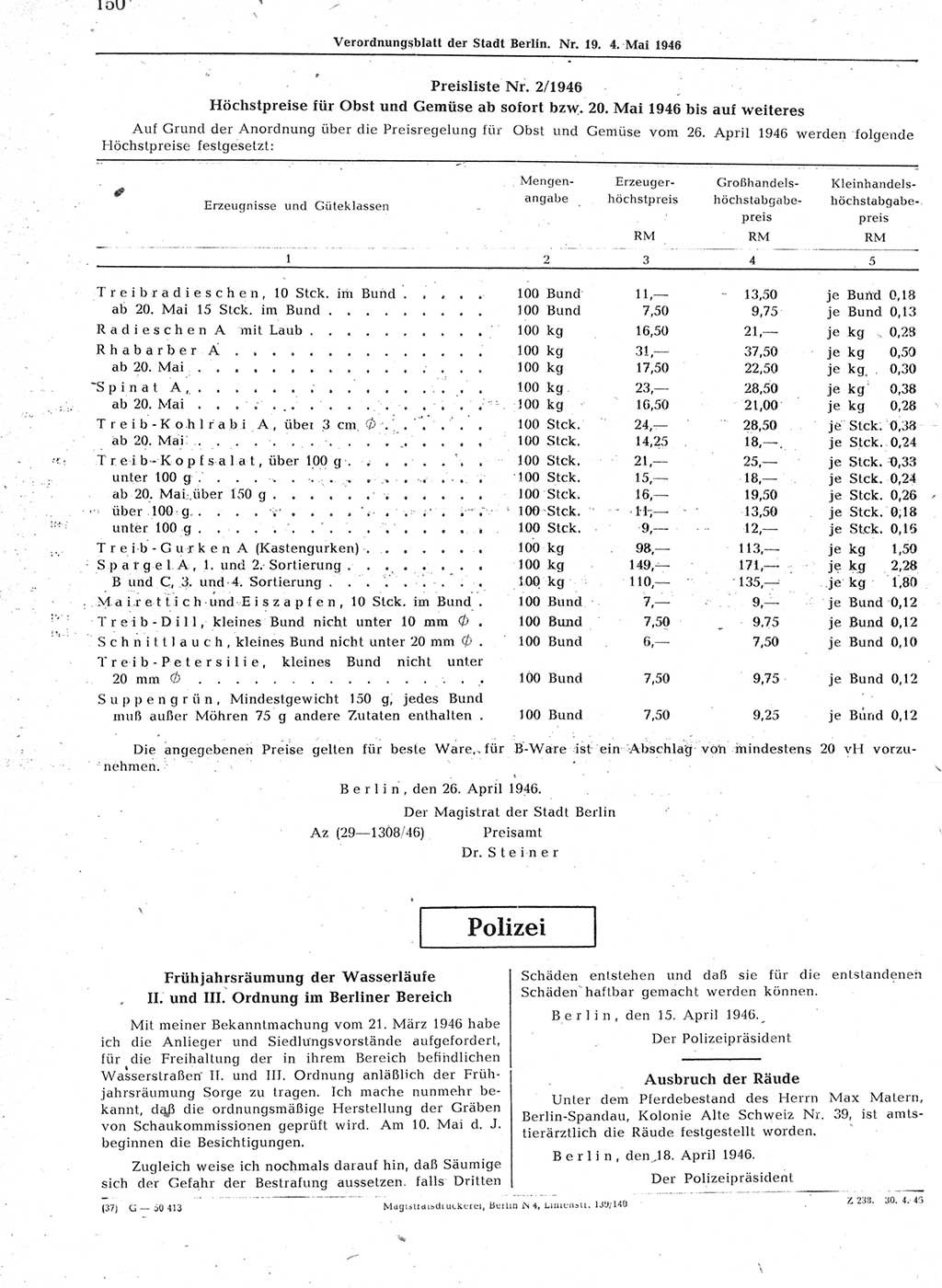 Verordnungsblatt (VOBl.) der Stadt Berlin, für Groß-Berlin 1946, Seite 150 (VOBl. Bln. 1946, S. 150)