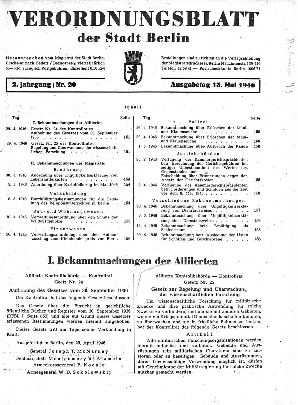 Verordnungsblatt (VOBl.) der Stadt Berlin, für Groß-Berlin 1946, Seite 151 (VOBl. Bln. 1946, S. 151)