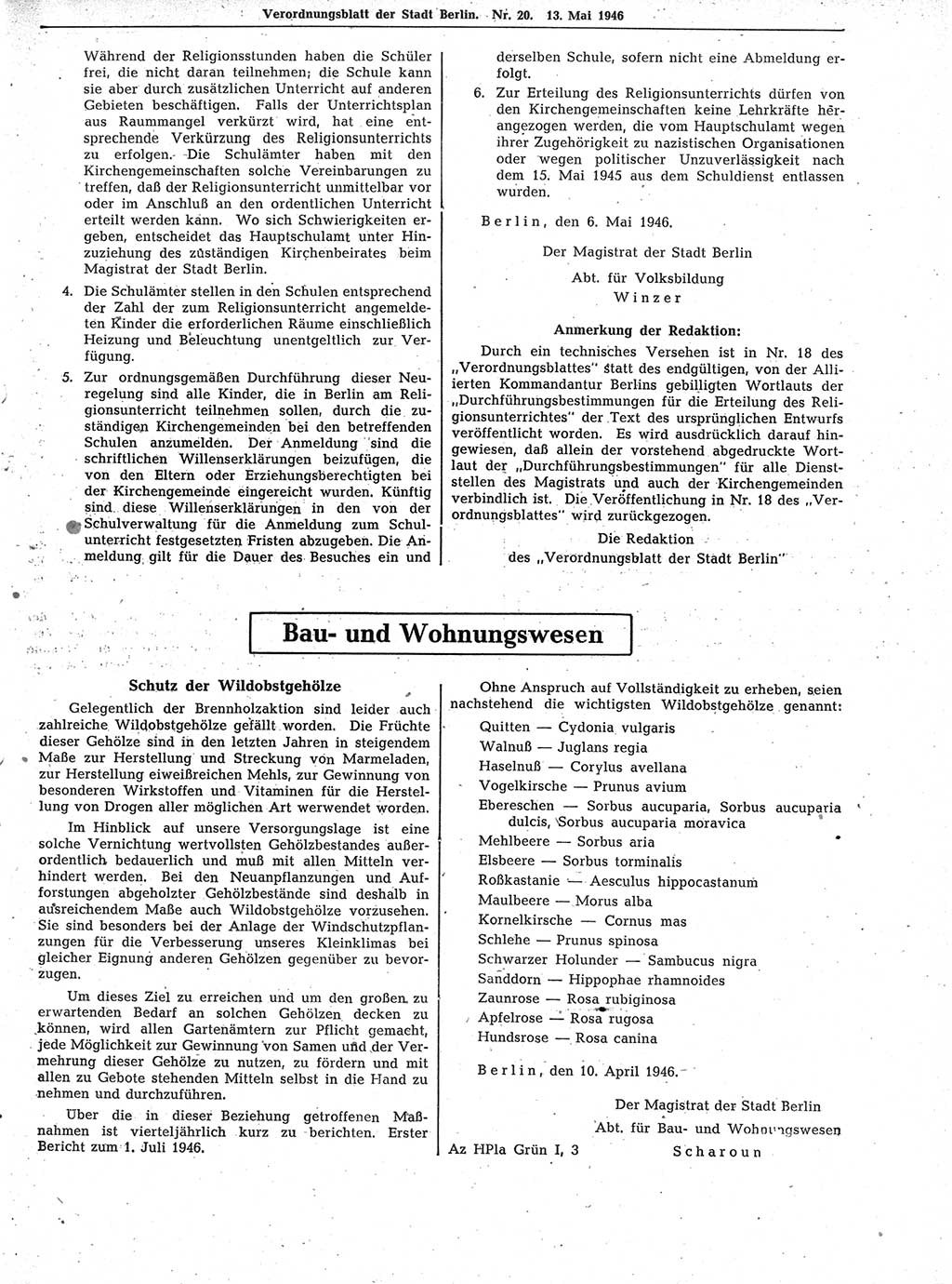 Verordnungsblatt (VOBl.) der Stadt Berlin, für Groß-Berlin 1946, Seite 155 (VOBl. Bln. 1946, S. 155)