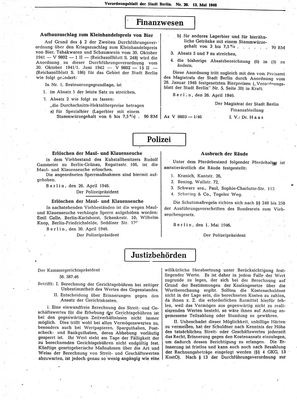 Verordnungsblatt (VOBl.) der Stadt Berlin, für Groß-Berlin 1946, Seite 156 (VOBl. Bln. 1946, S. 156)