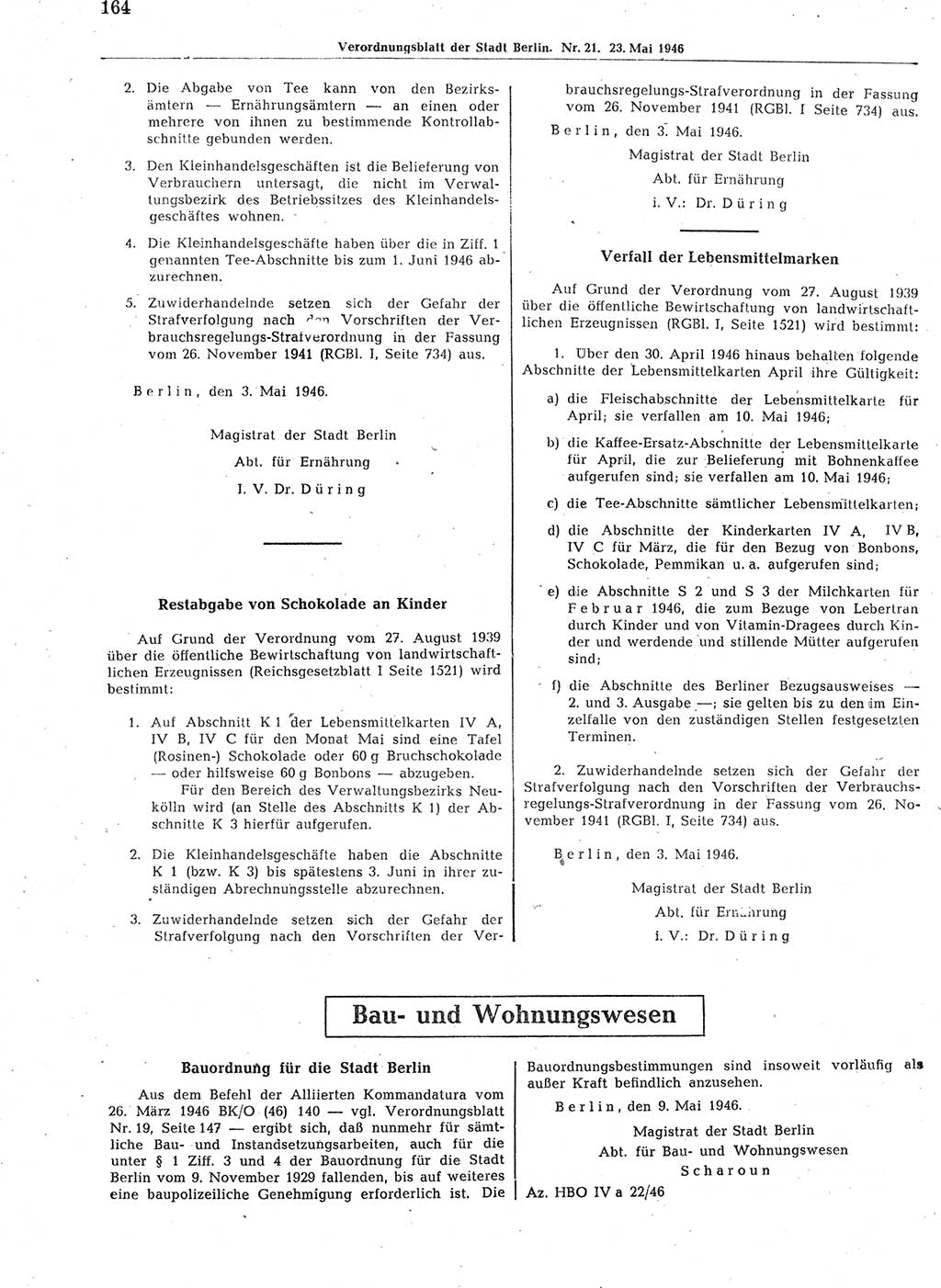 Verordnungsblatt (VOBl.) der Stadt Berlin, für Groß-Berlin 1946, Seite 164 (VOBl. Bln. 1946, S. 164)