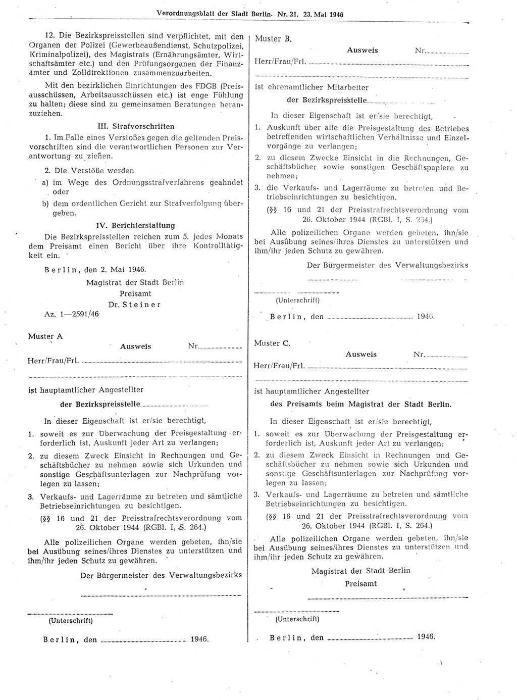 Verordnungsblatt (VOBl.) der Stadt Berlin, für Groß-Berlin 1946, Seite 168 (VOBl. Bln. 1946, S. 168)