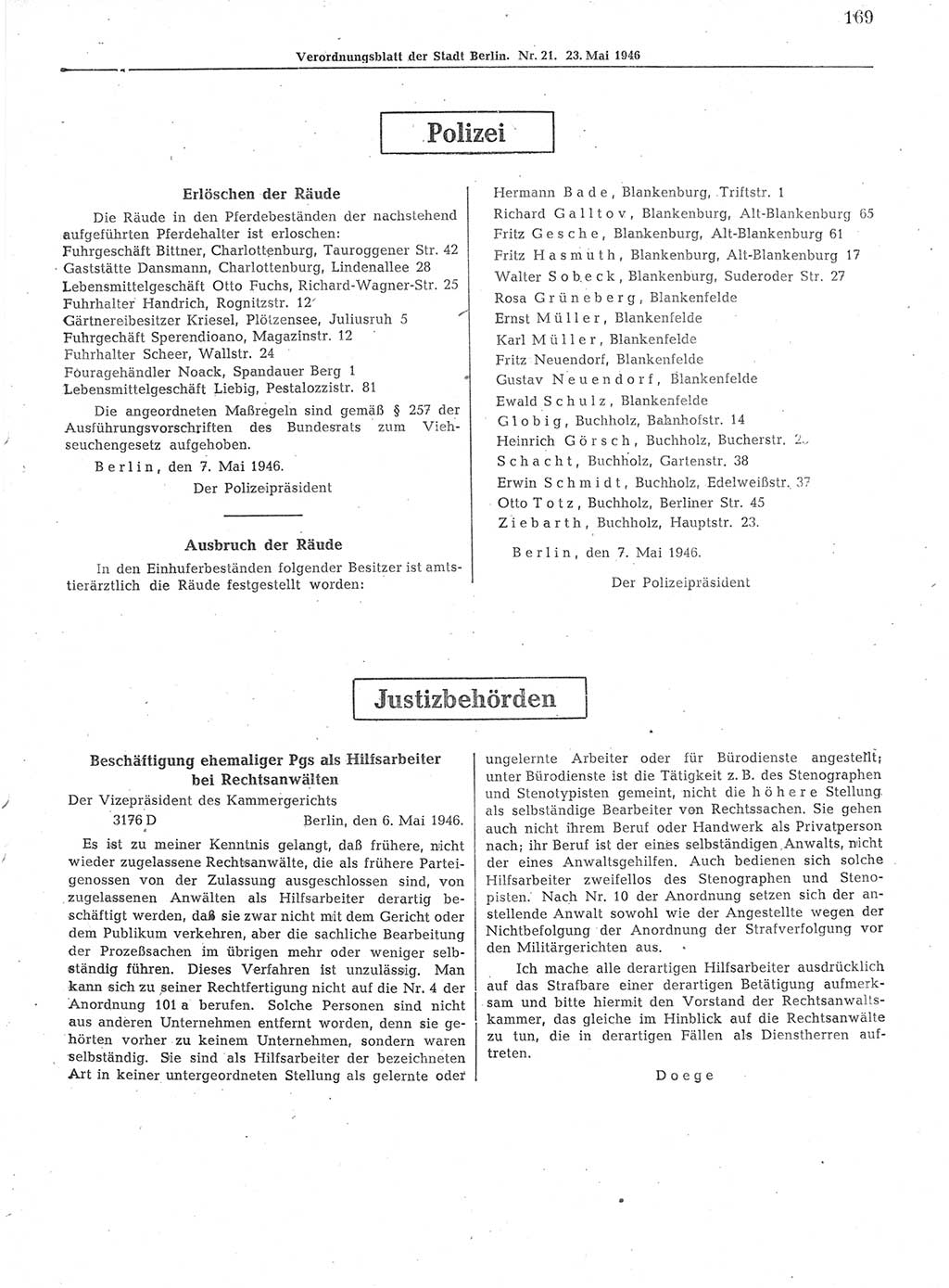 Verordnungsblatt (VOBl.) der Stadt Berlin, für Groß-Berlin 1946, Seite 169 (VOBl. Bln. 1946, S. 169)