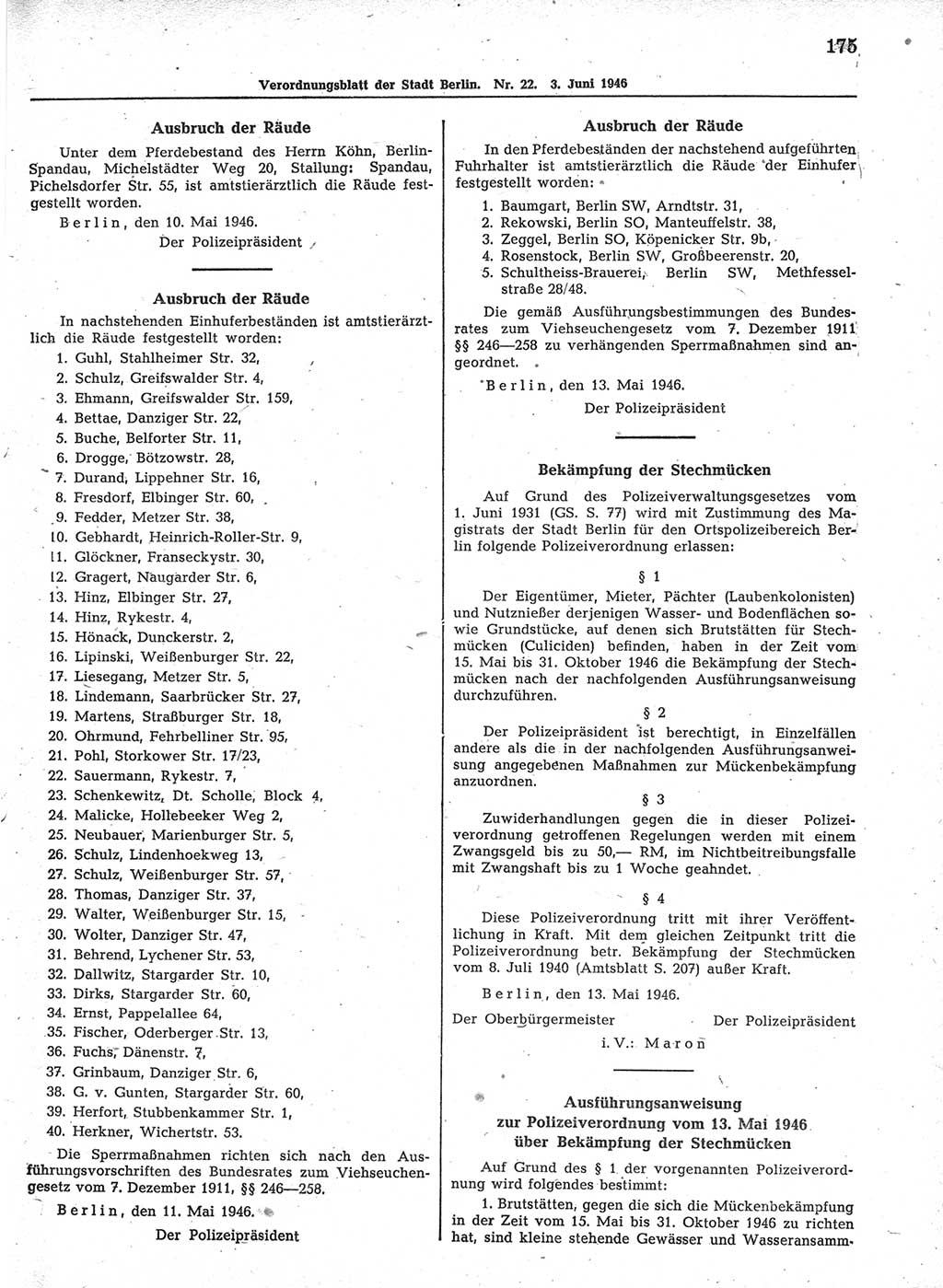 Verordnungsblatt (VOBl.) der Stadt Berlin, für Groß-Berlin 1946, Seite 175 (VOBl. Bln. 1946, S. 175)