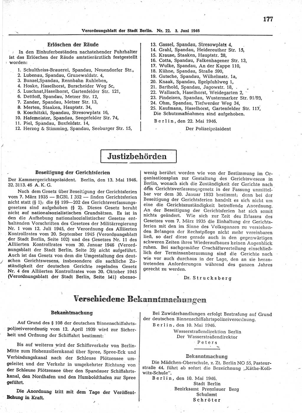 Verordnungsblatt (VOBl.) der Stadt Berlin, für Groß-Berlin 1946, Seite 177 (VOBl. Bln. 1946, S. 177)