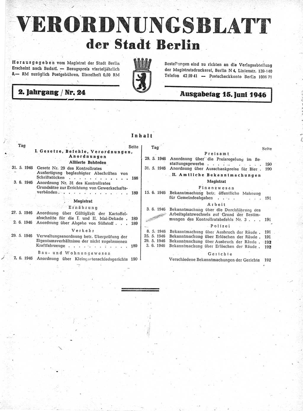 Verordnungsblatt (VOBl.) der Stadt Berlin, für Groß-Berlin 1946, Seite 187 (VOBl. Bln. 1946, S. 187)
