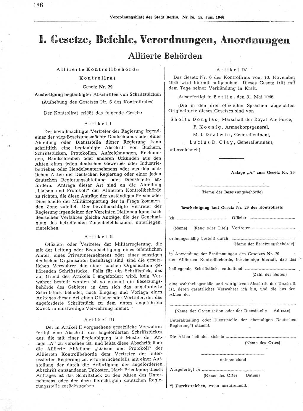 Verordnungsblatt (VOBl.) der Stadt Berlin, für Groß-Berlin 1946, Seite 188 (VOBl. Bln. 1946, S. 188)