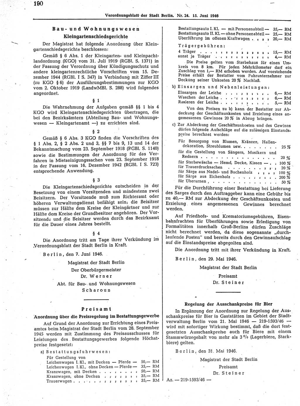 Verordnungsblatt (VOBl.) der Stadt Berlin, für Groß-Berlin 1946, Seite 190 (VOBl. Bln. 1946, S. 190)