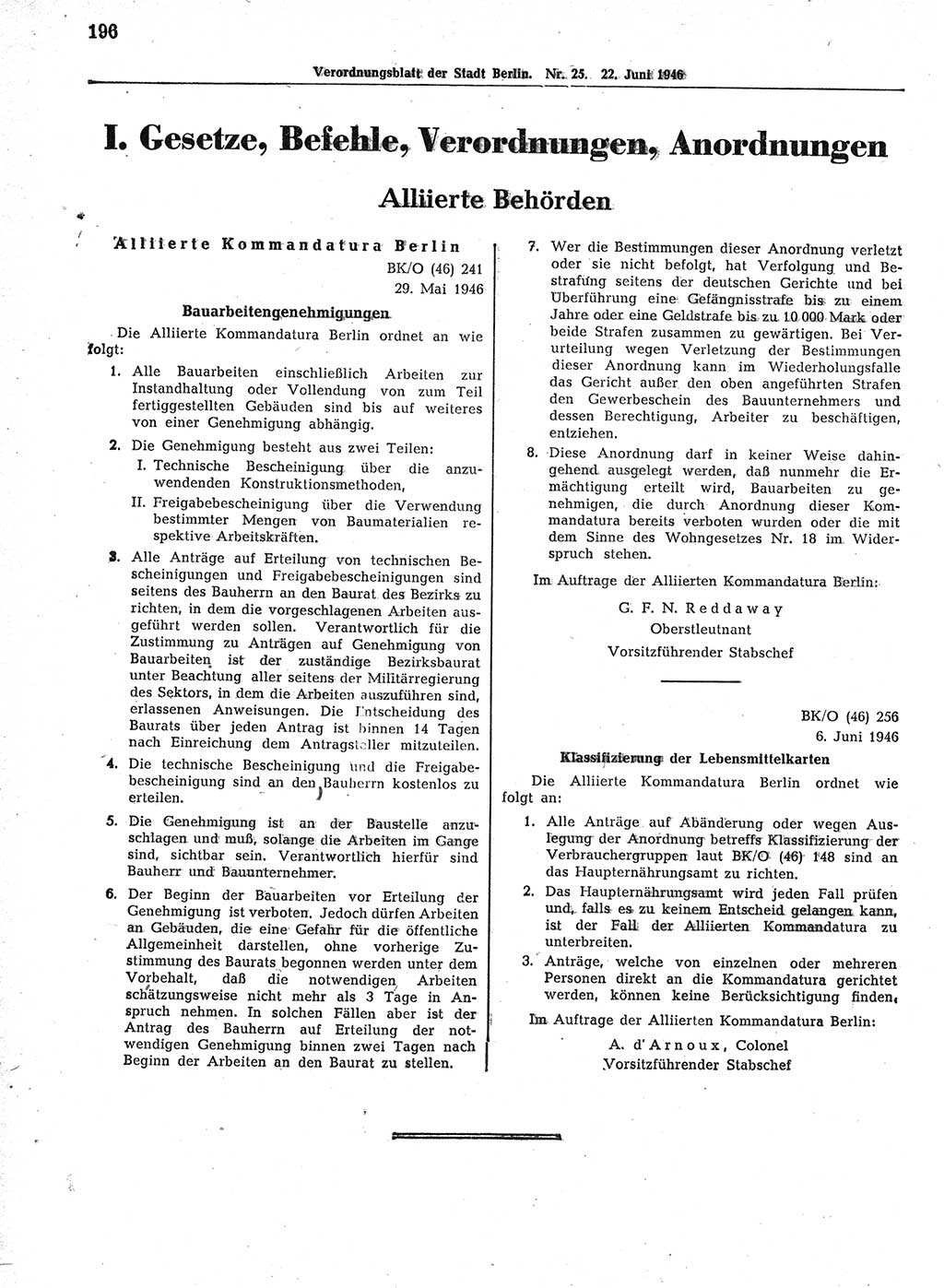 Verordnungsblatt (VOBl.) der Stadt Berlin, für Groß-Berlin 1946, Seite 196 (VOBl. Bln. 1946, S. 196)