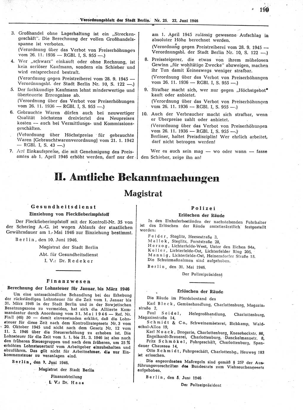 Verordnungsblatt (VOBl.) der Stadt Berlin, für Groß-Berlin 1946, Seite 199 (VOBl. Bln. 1946, S. 199)