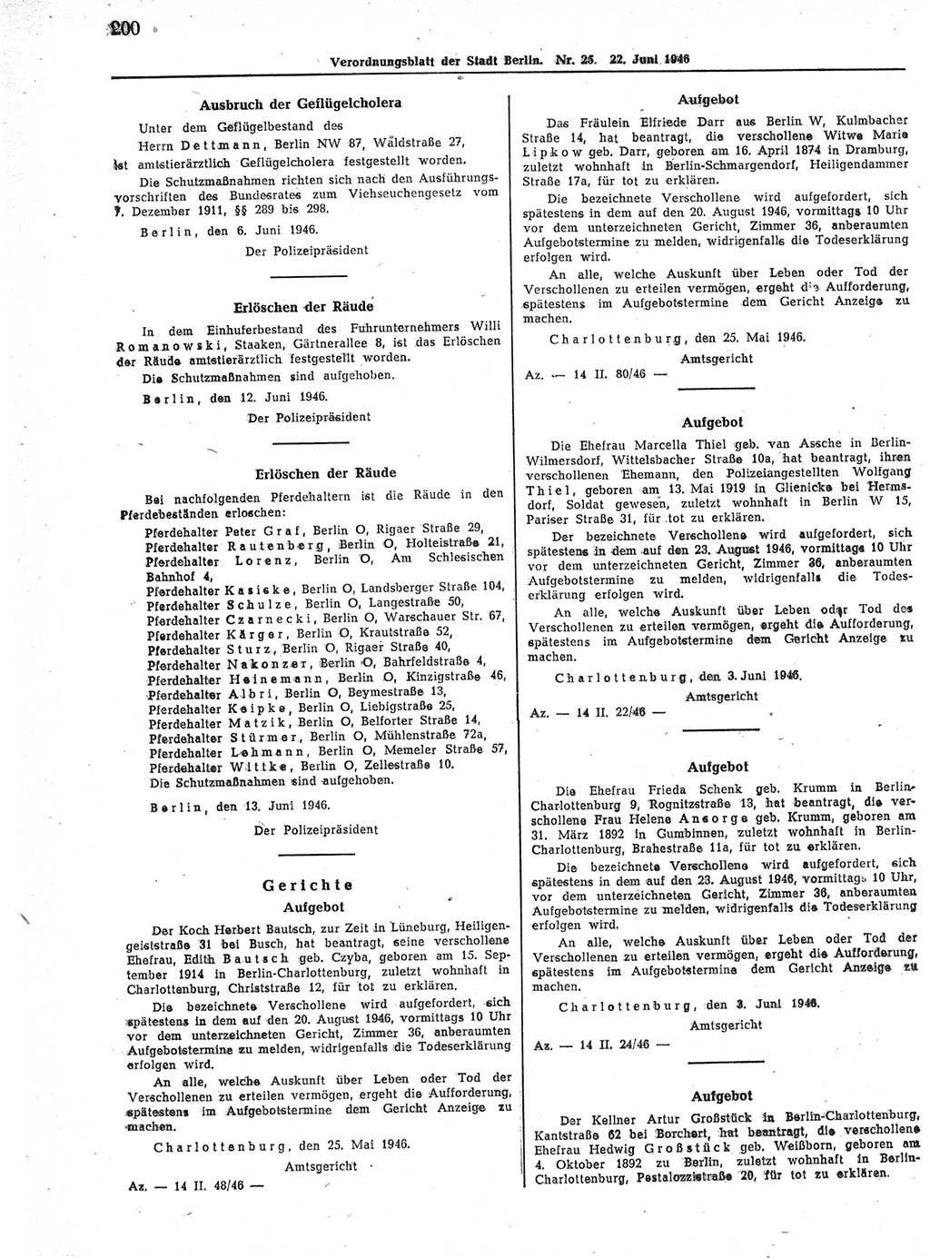 Verordnungsblatt (VOBl.) der Stadt Berlin, für Groß-Berlin 1946, Seite 200 (VOBl. Bln. 1946, S. 200)