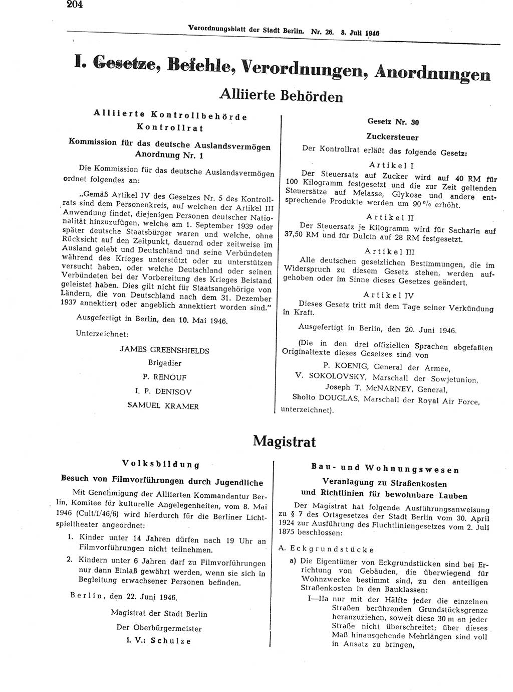 Verordnungsblatt (VOBl.) der Stadt Berlin, für Groß-Berlin 1946, Seite 204 (VOBl. Bln. 1946, S. 204)