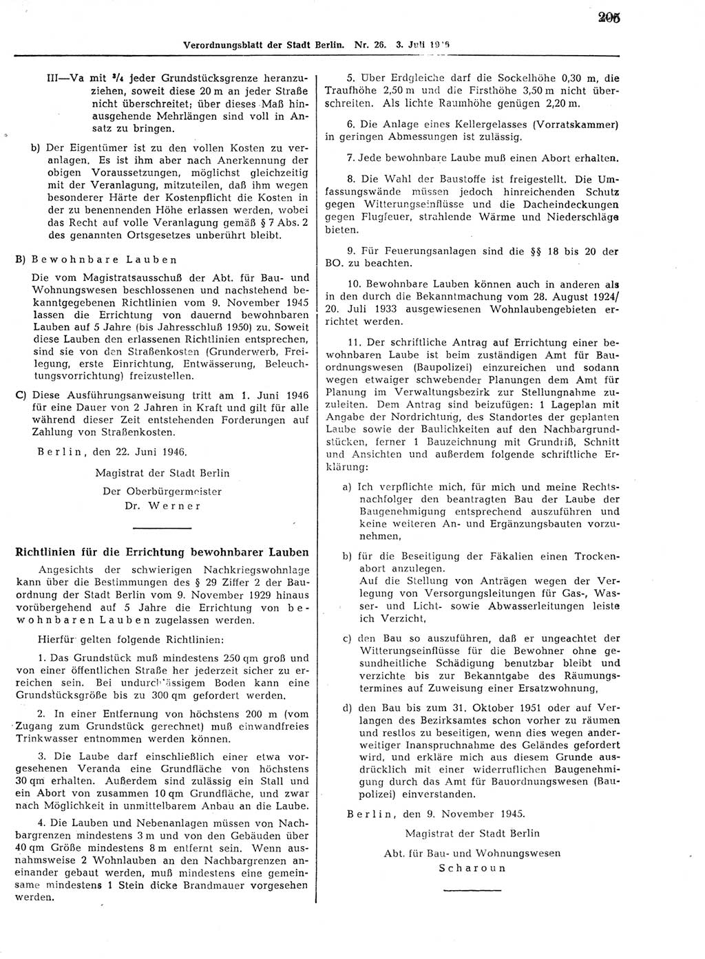 Verordnungsblatt (VOBl.) der Stadt Berlin, für Groß-Berlin 1946, Seite 205 (VOBl. Bln. 1946, S. 205)