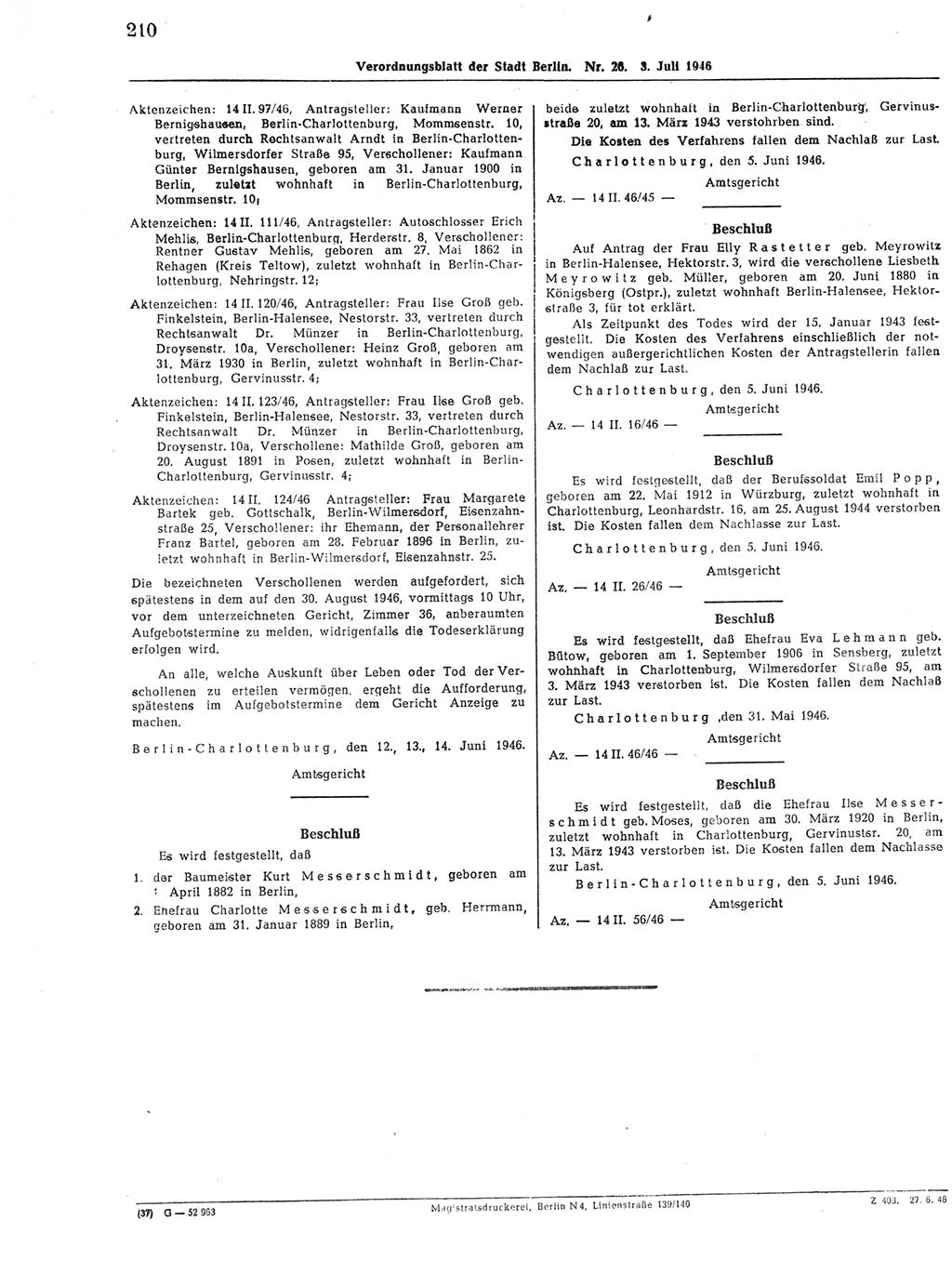 Verordnungsblatt (VOBl.) der Stadt Berlin, für Groß-Berlin 1946, Seite 210 (VOBl. Bln. 1946, S. 210)