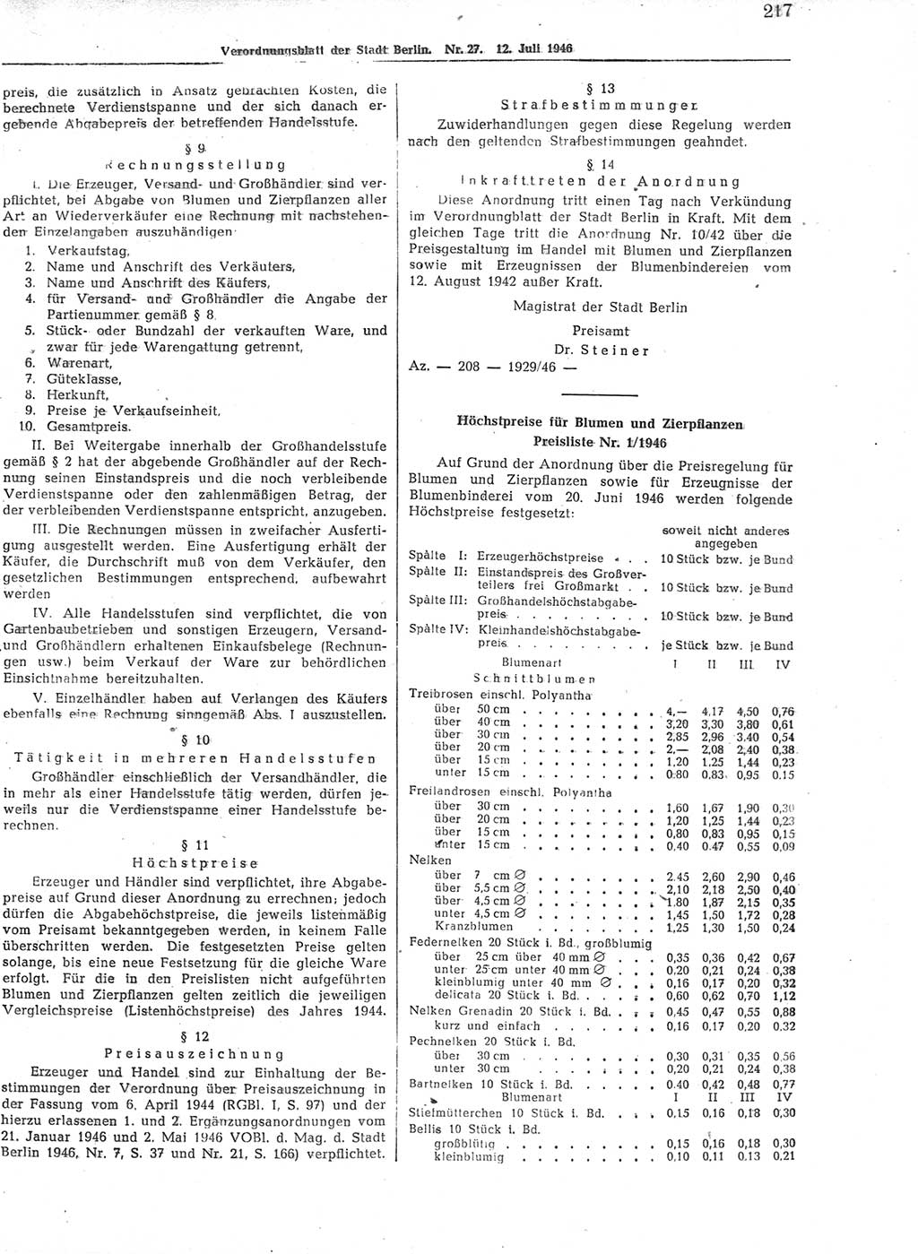 Verordnungsblatt (VOBl.) der Stadt Berlin, für Groß-Berlin 1946, Seite 217 (VOBl. Bln. 1946, S. 217)