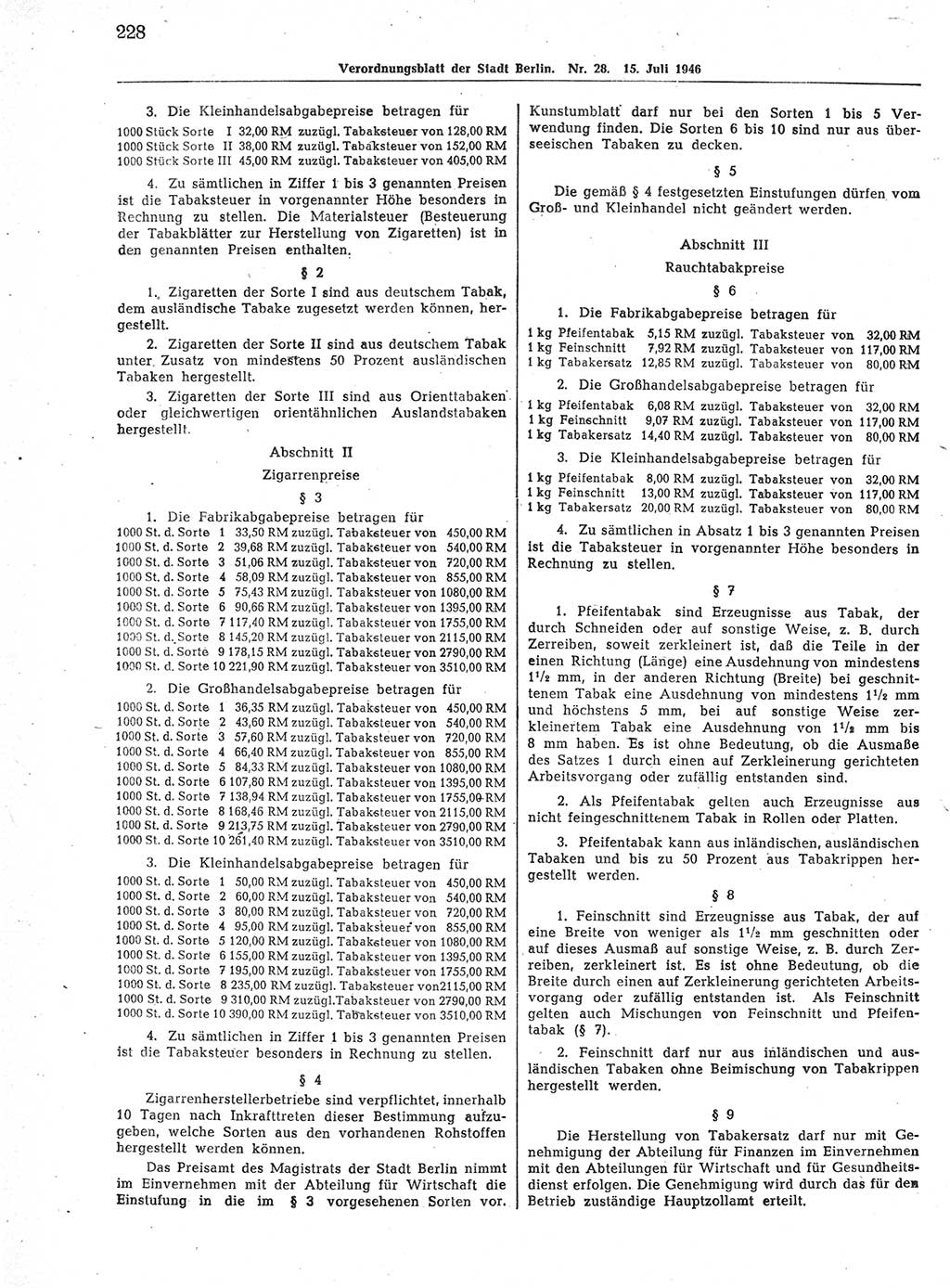 Verordnungsblatt (VOBl.) der Stadt Berlin, für Groß-Berlin 1946, Seite 228 (VOBl. Bln. 1946, S. 228)