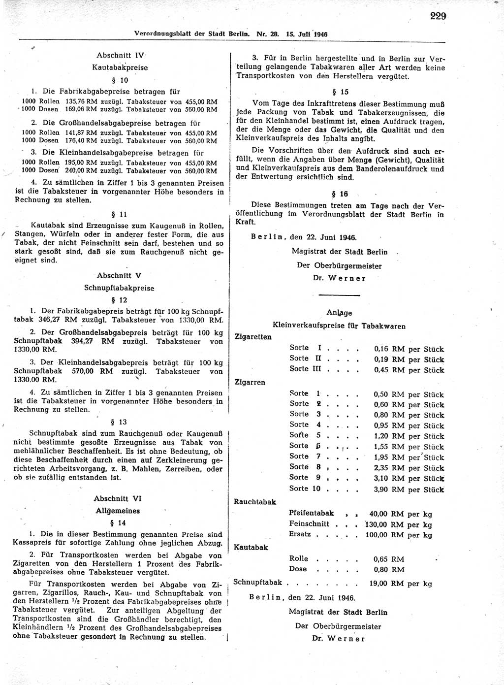 Verordnungsblatt (VOBl.) der Stadt Berlin, für Groß-Berlin 1946, Seite 229 (VOBl. Bln. 1946, S. 229)