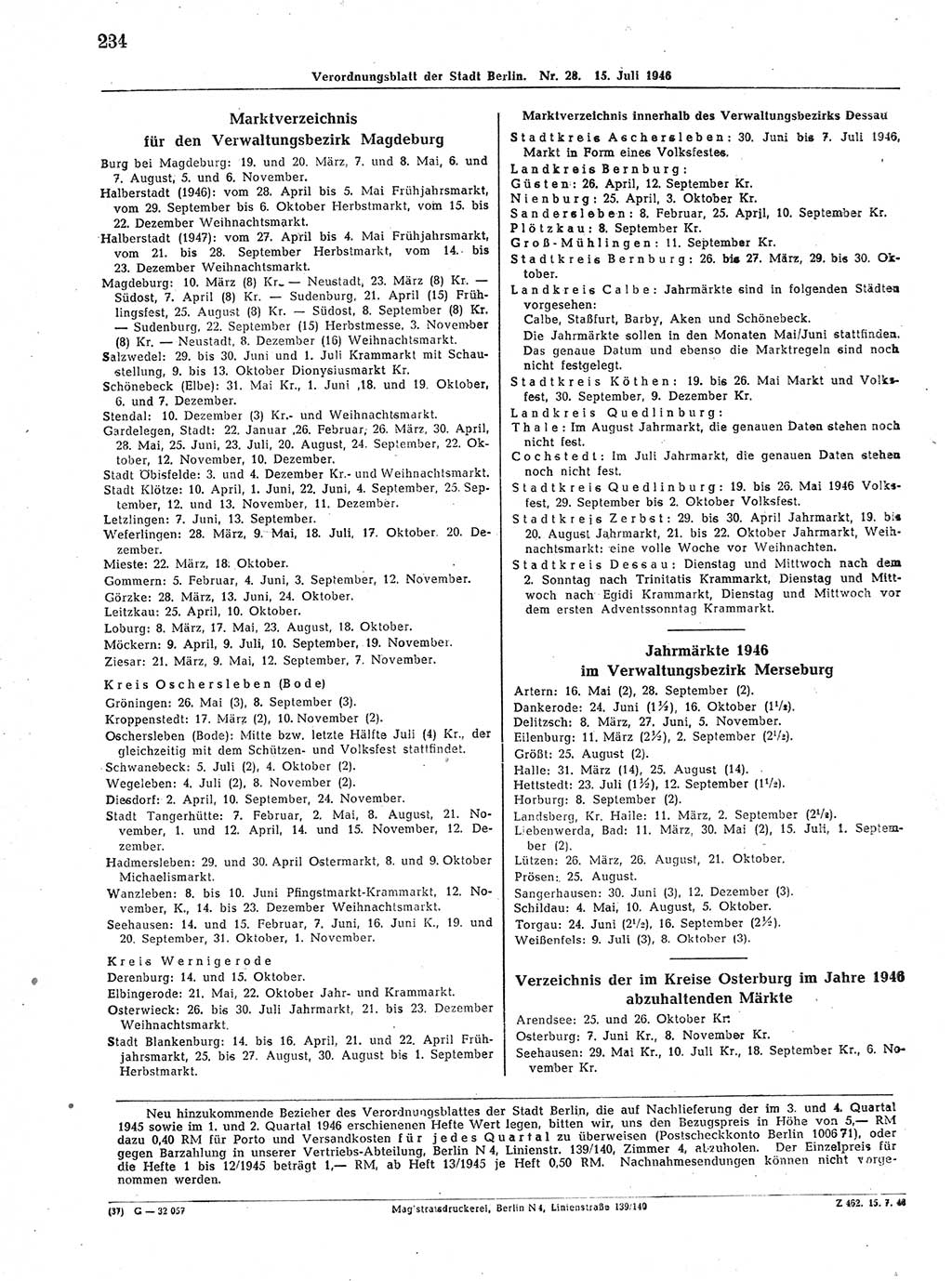 Verordnungsblatt (VOBl.) der Stadt Berlin, für Groß-Berlin 1946, Seite 234 (VOBl. Bln. 1946, S. 234)