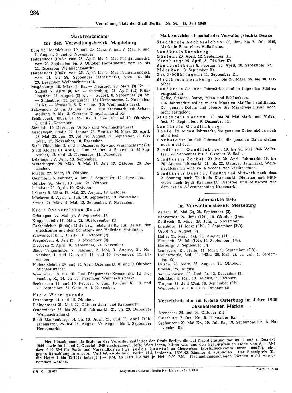 Verordnungsblatt (VOBl.) der Stadt Berlin, für Groß-Berlin 1946, Seite 234 (VOBl. Bln. 1946, S. 234)