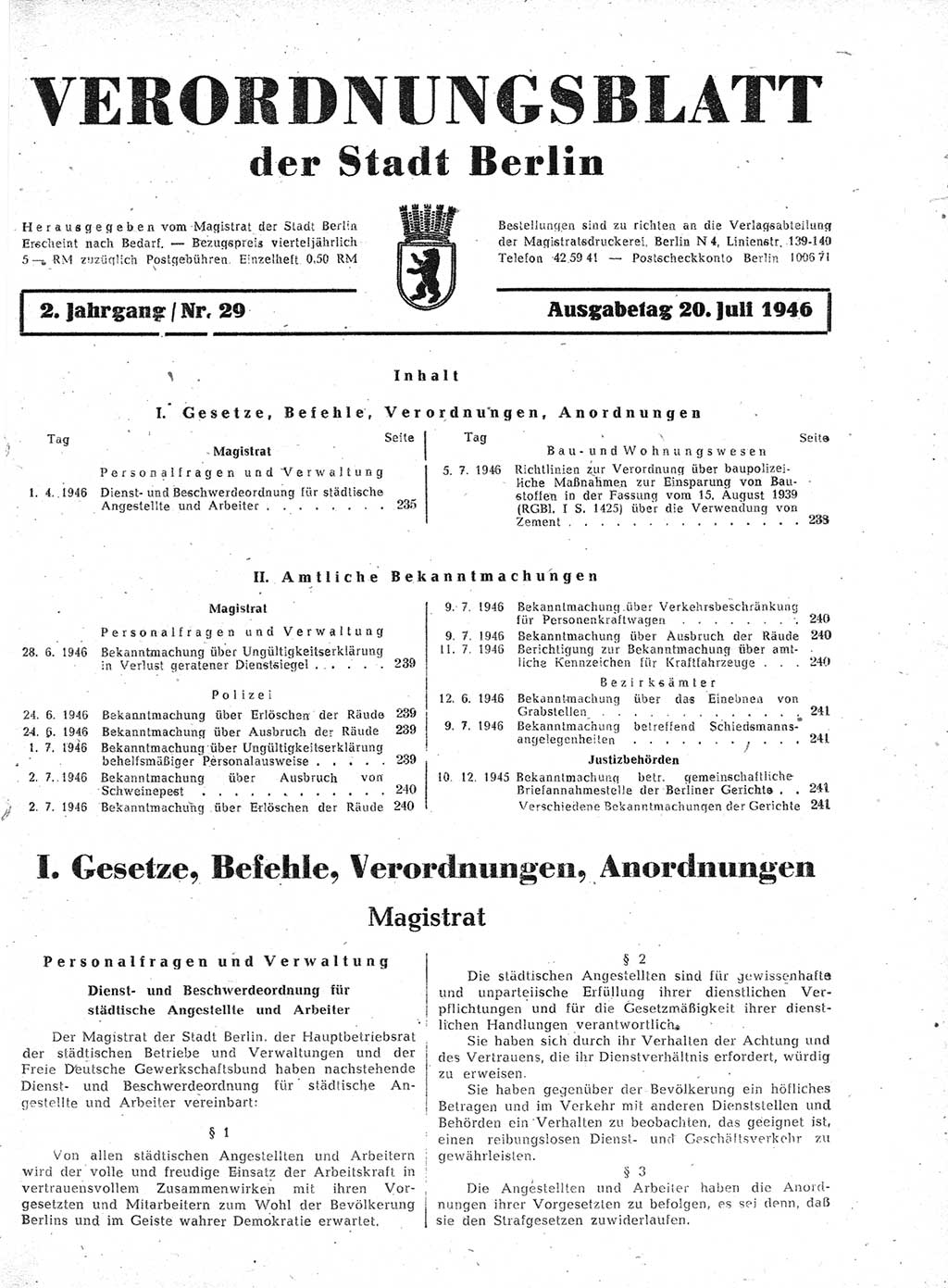 Verordnungsblatt (VOBl.) der Stadt Berlin, für Groß-Berlin 1946, Seite 235 (VOBl. Bln. 1946, S. 235)