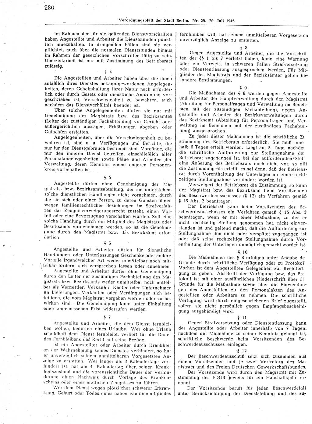 Verordnungsblatt (VOBl.) der Stadt Berlin, für Groß-Berlin 1946, Seite 236 (VOBl. Bln. 1946, S. 236)