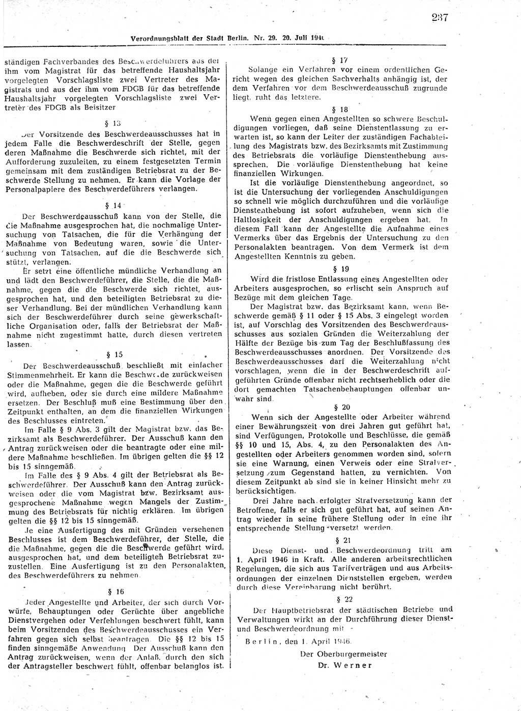 Verordnungsblatt (VOBl.) der Stadt Berlin, für Groß-Berlin 1946, Seite 237 (VOBl. Bln. 1946, S. 237)