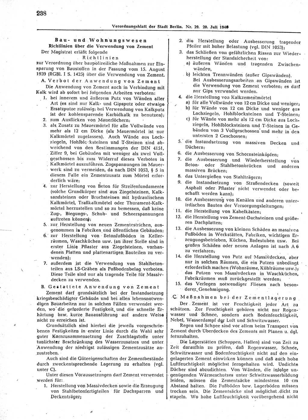 Verordnungsblatt (VOBl.) der Stadt Berlin, für Groß-Berlin 1946, Seite 238 (VOBl. Bln. 1946, S. 238)