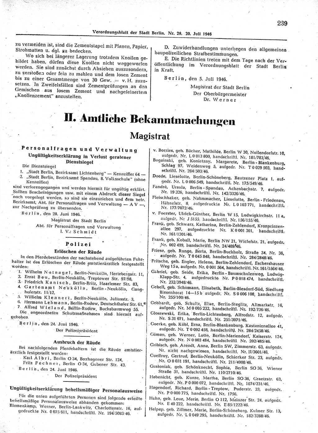 Verordnungsblatt (VOBl.) der Stadt Berlin, für Groß-Berlin 1946, Seite 239 (VOBl. Bln. 1946, S. 239)