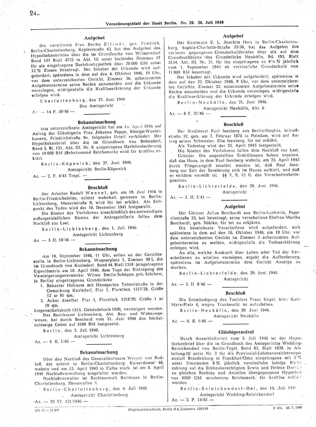 Verordnungsblatt (VOBl.) der Stadt Berlin, für Groß-Berlin 1946, Seite 242 (VOBl. Bln. 1946, S. 242)