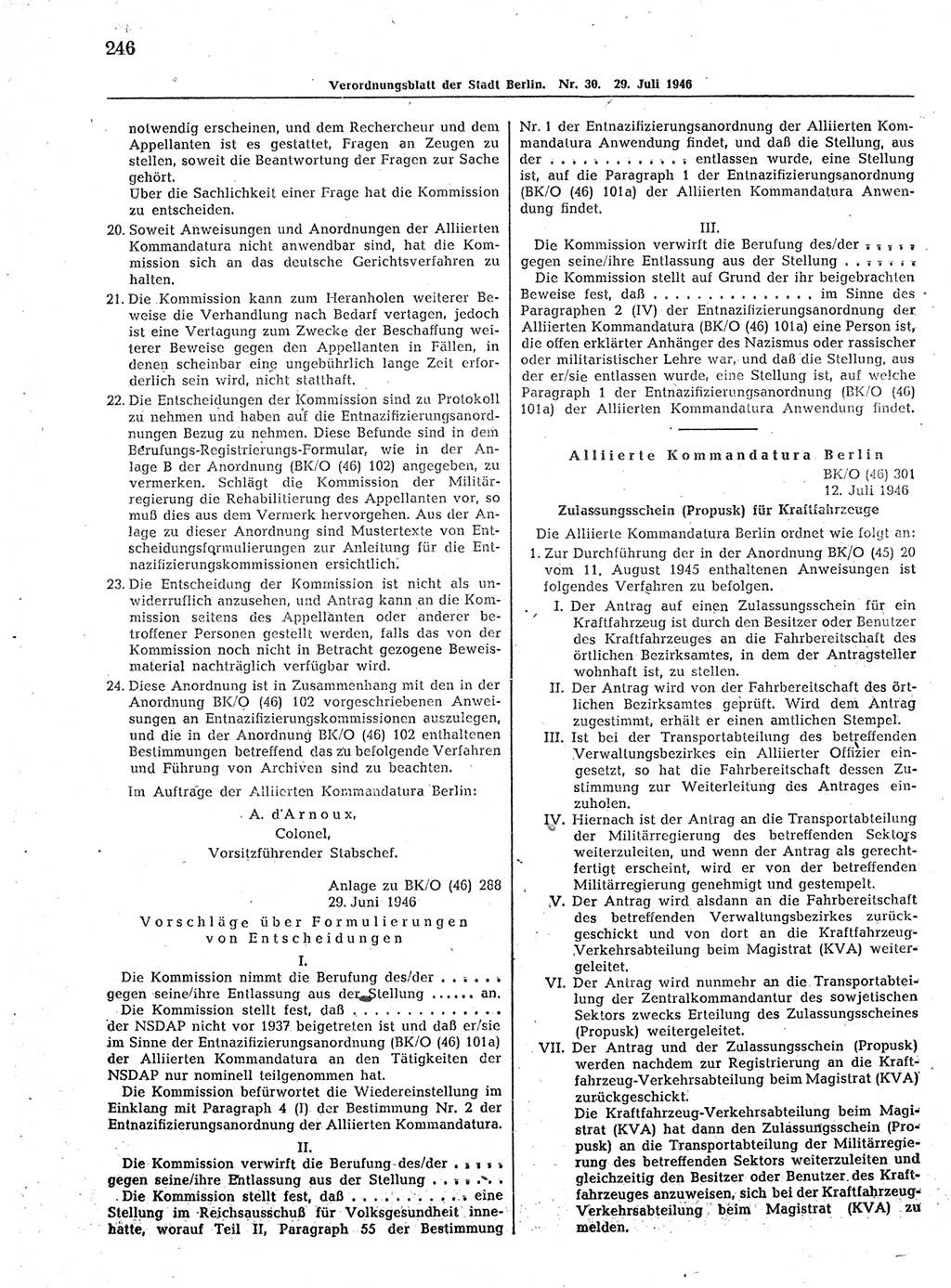 Verordnungsblatt (VOBl.) der Stadt Berlin, für Groß-Berlin 1946, Seite 246 (VOBl. Bln. 1946, S. 246)